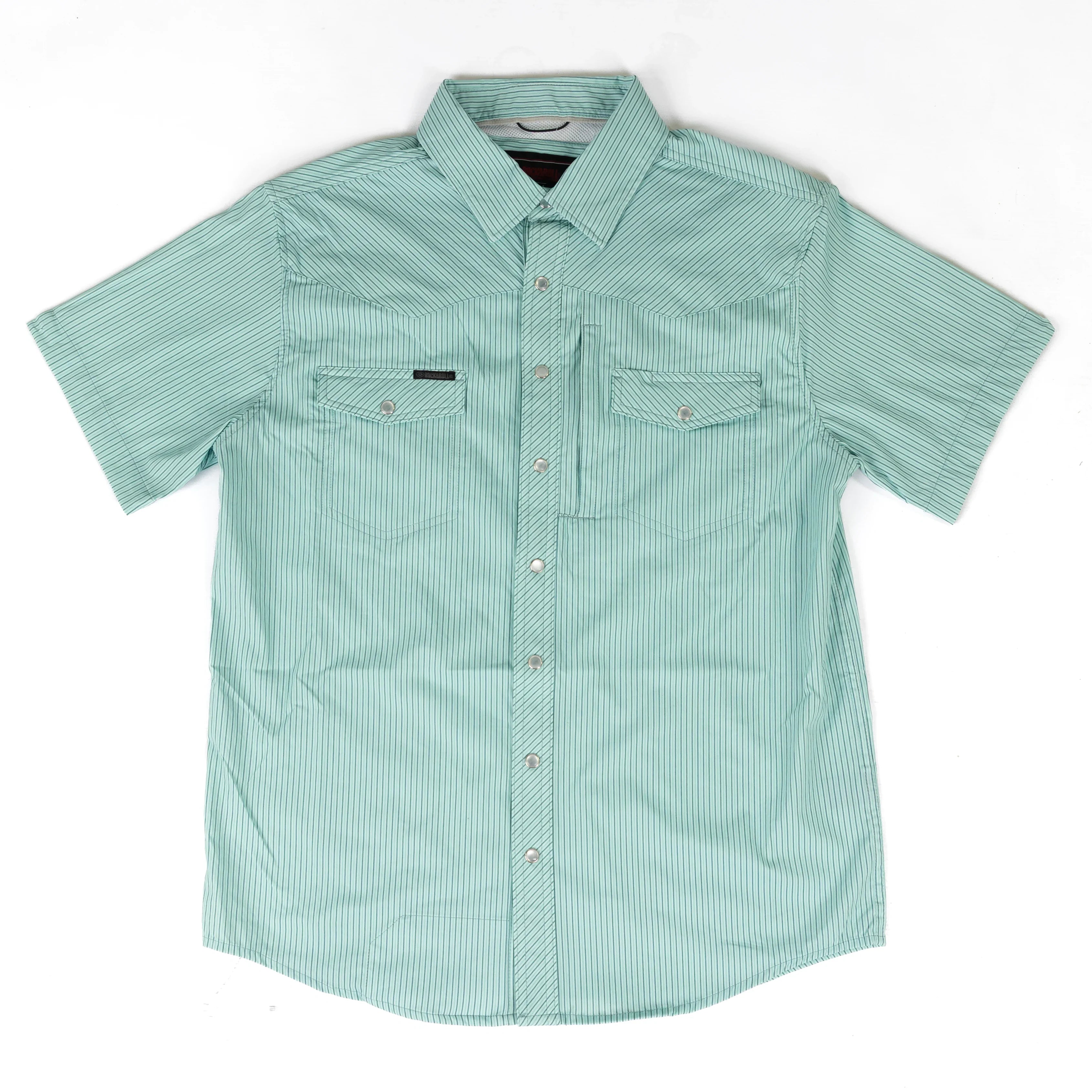 Rock and Roll Men's Short Sleeve Tek Core Light Turquoise Snap Shirt BMN3S11447