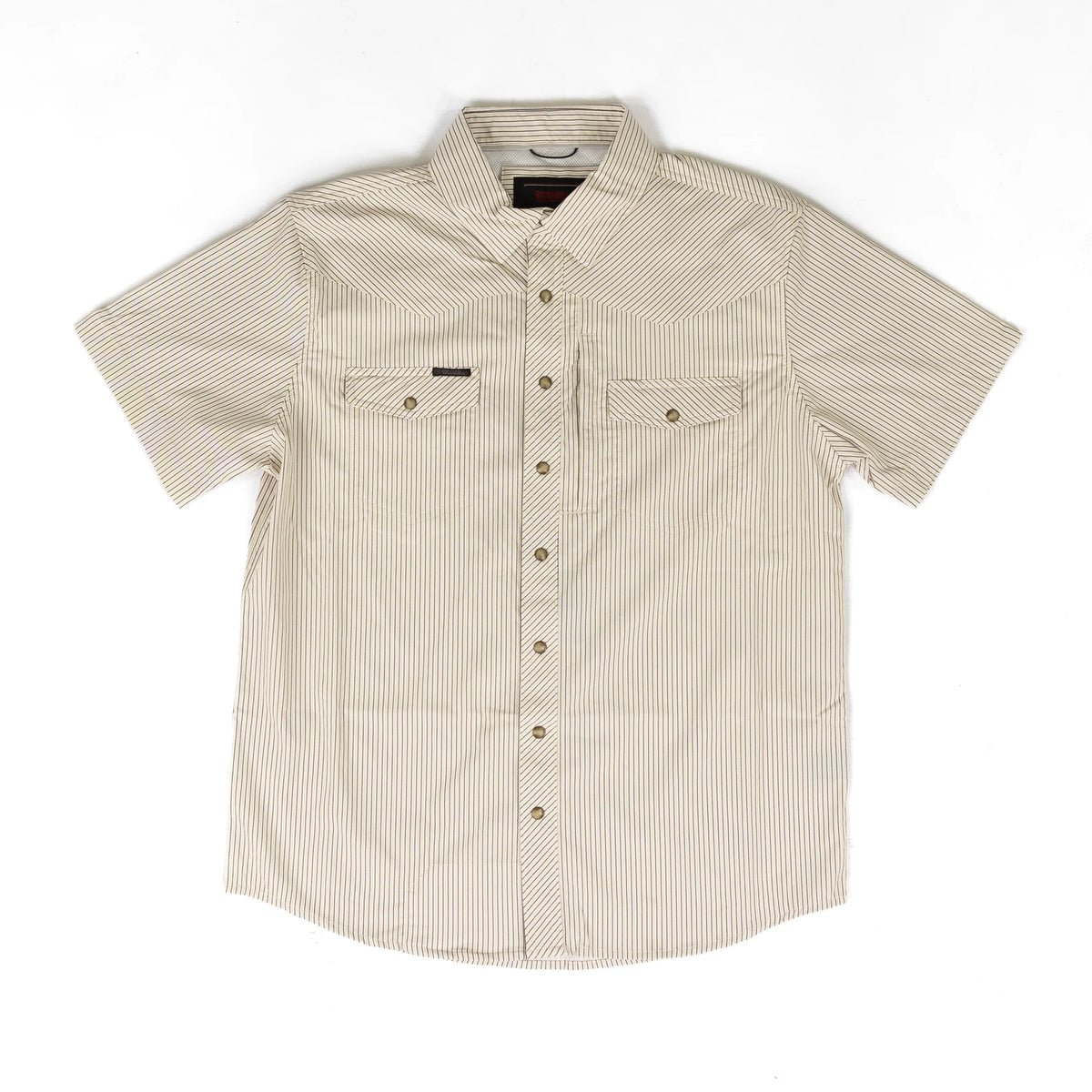 Rock and Roll Men's Short Sleeve Tek Core Tan Striped Snap Shirt BMN3S09907