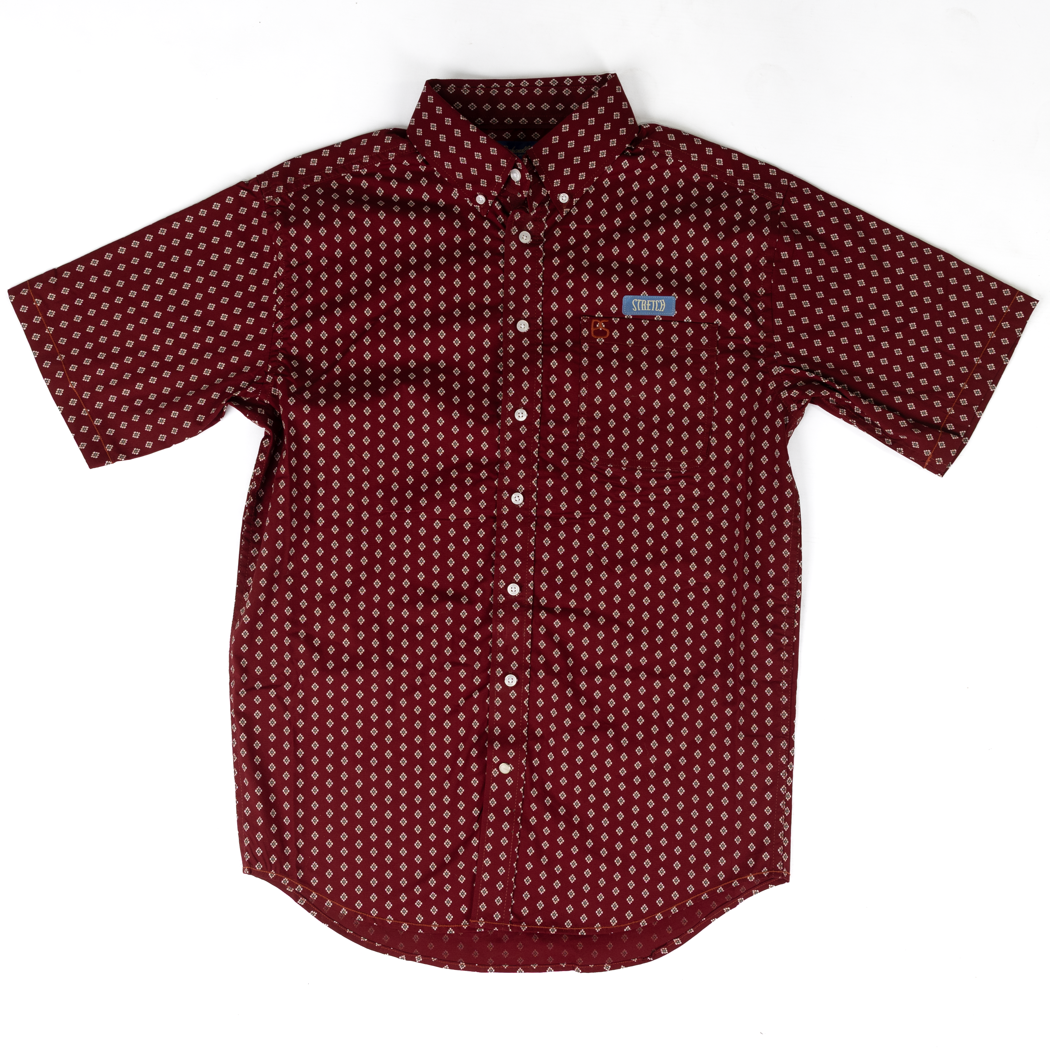 Panhandle Men's Short Sleeve Burgundy Geo Printed Button Down Shirt RMB3S09541
