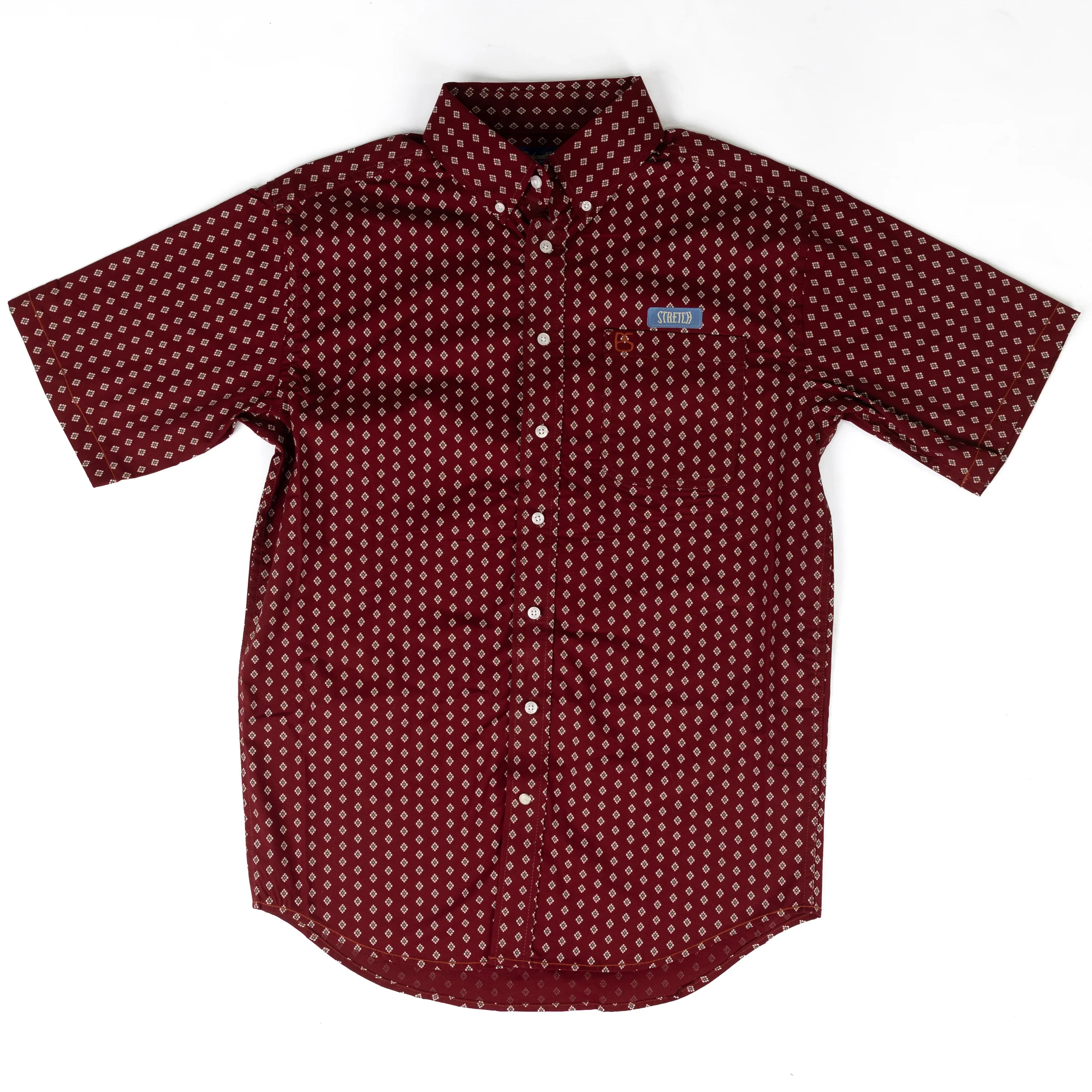 Panhandle Men's Short Sleeve Burgundy Geo Printed Button Down Shirt RMB3S09541