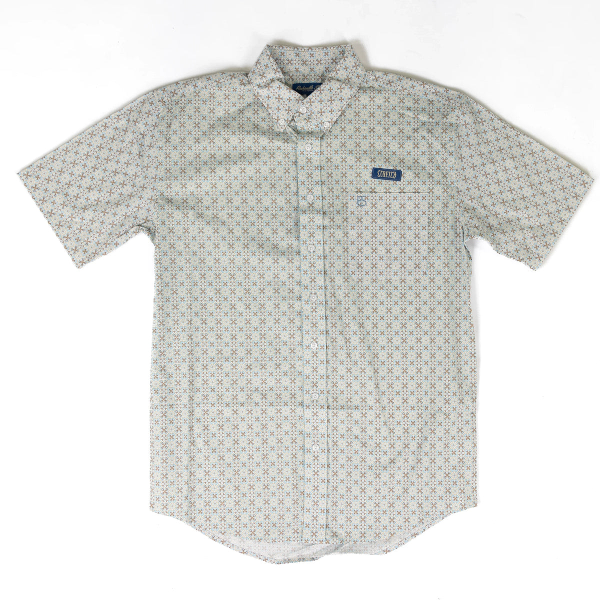 Panhandle Men's Short Sleeve Blue and Brown Geo Printed Button Down SMB3S09563