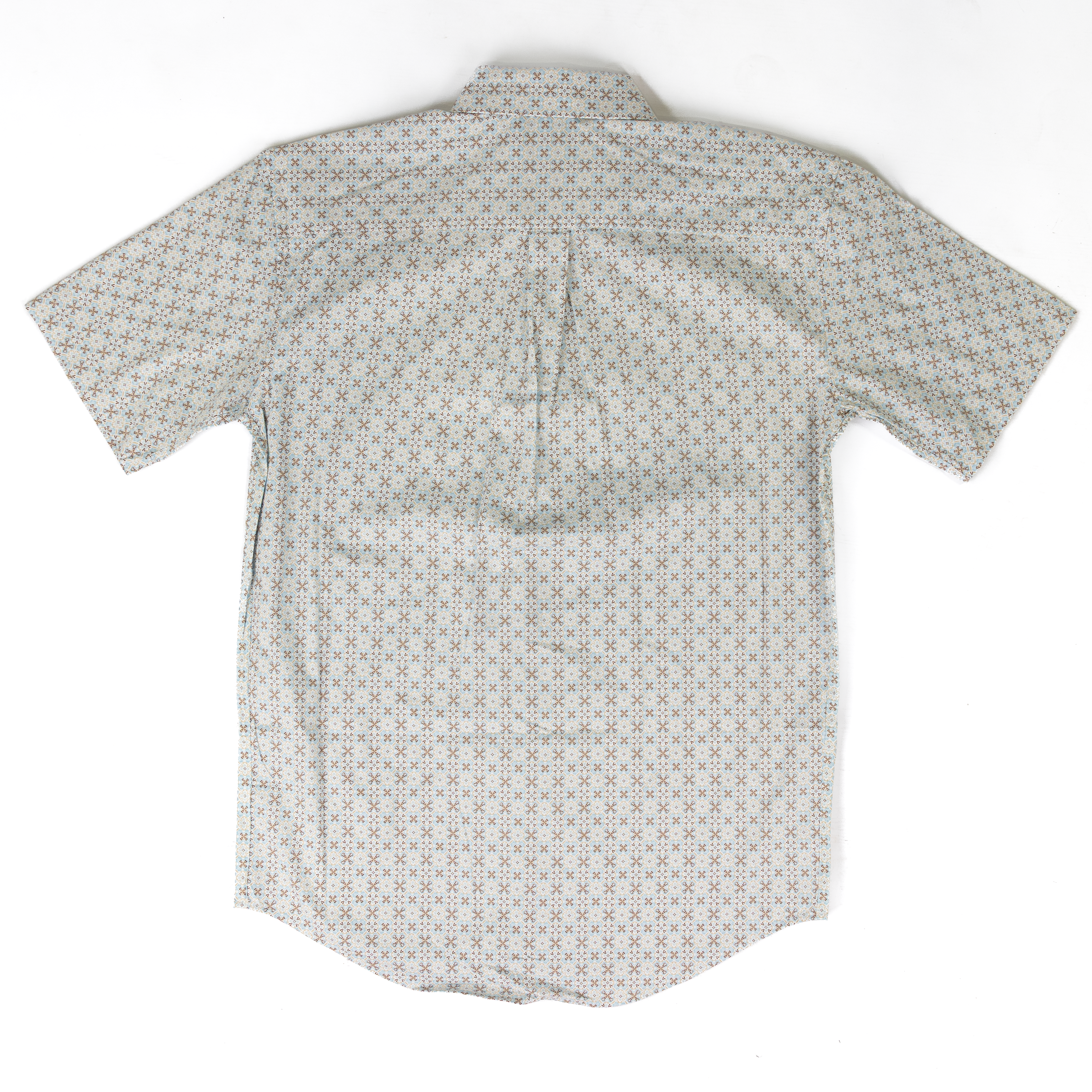 Panhandle Men's Short Sleeve Blue and Brown Geo Printed Button Down SMB3S09563