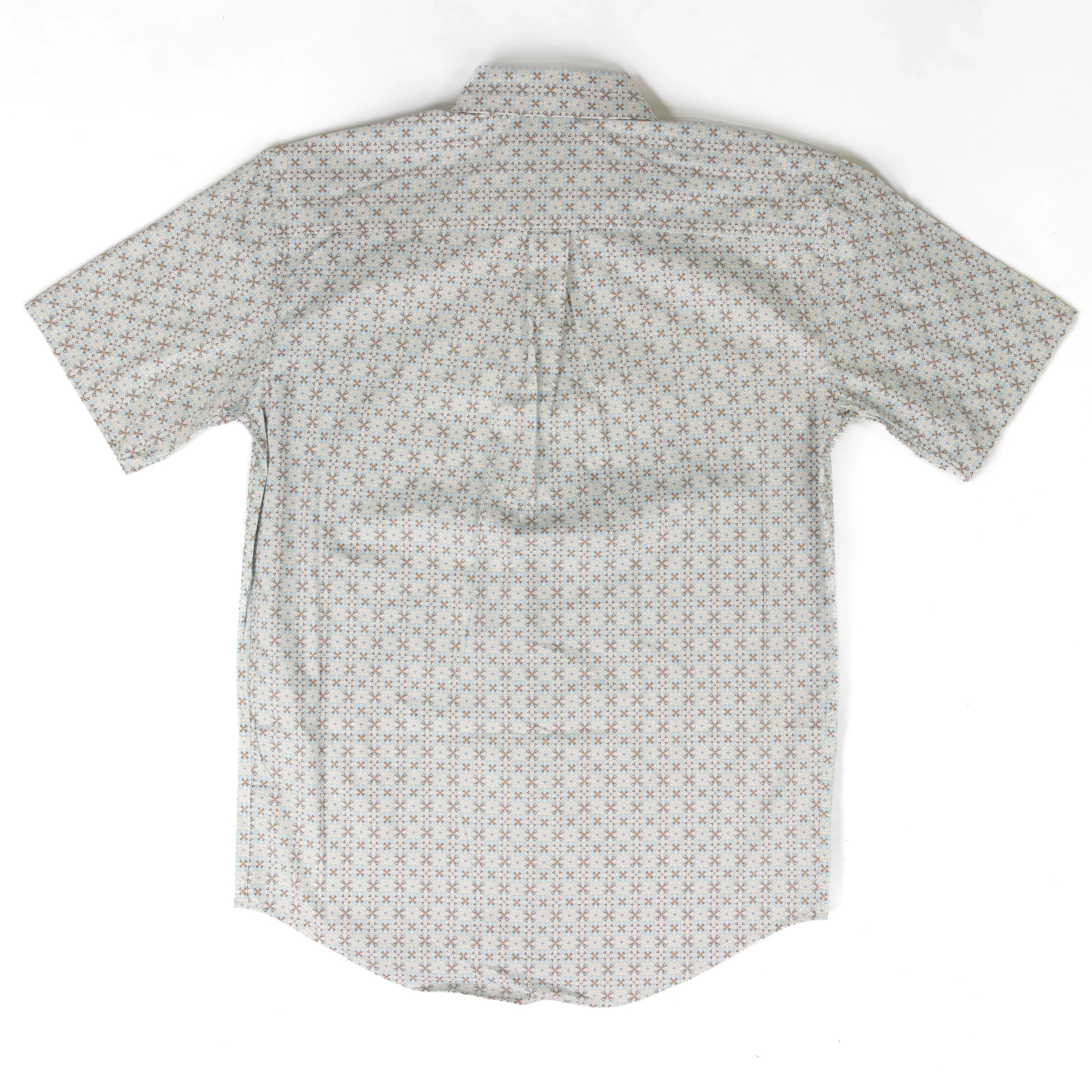 Panhandle Men's Short Sleeve Blue and Brown Geo Printed Button Down SMB3S09563