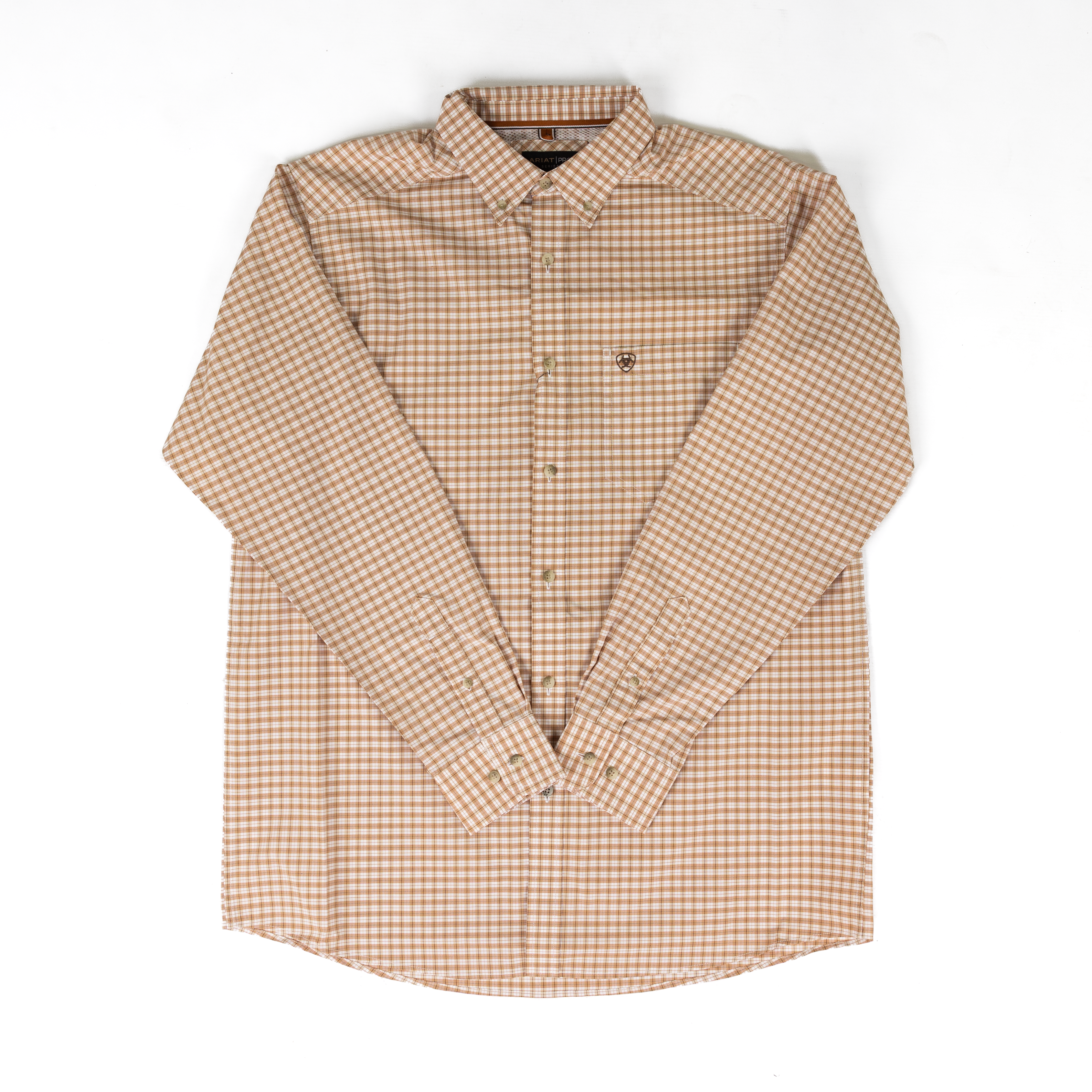 Men's Ariat Almond Oil Mini Plaid Pro Series Niles Classic Fit Shirt 10073609
