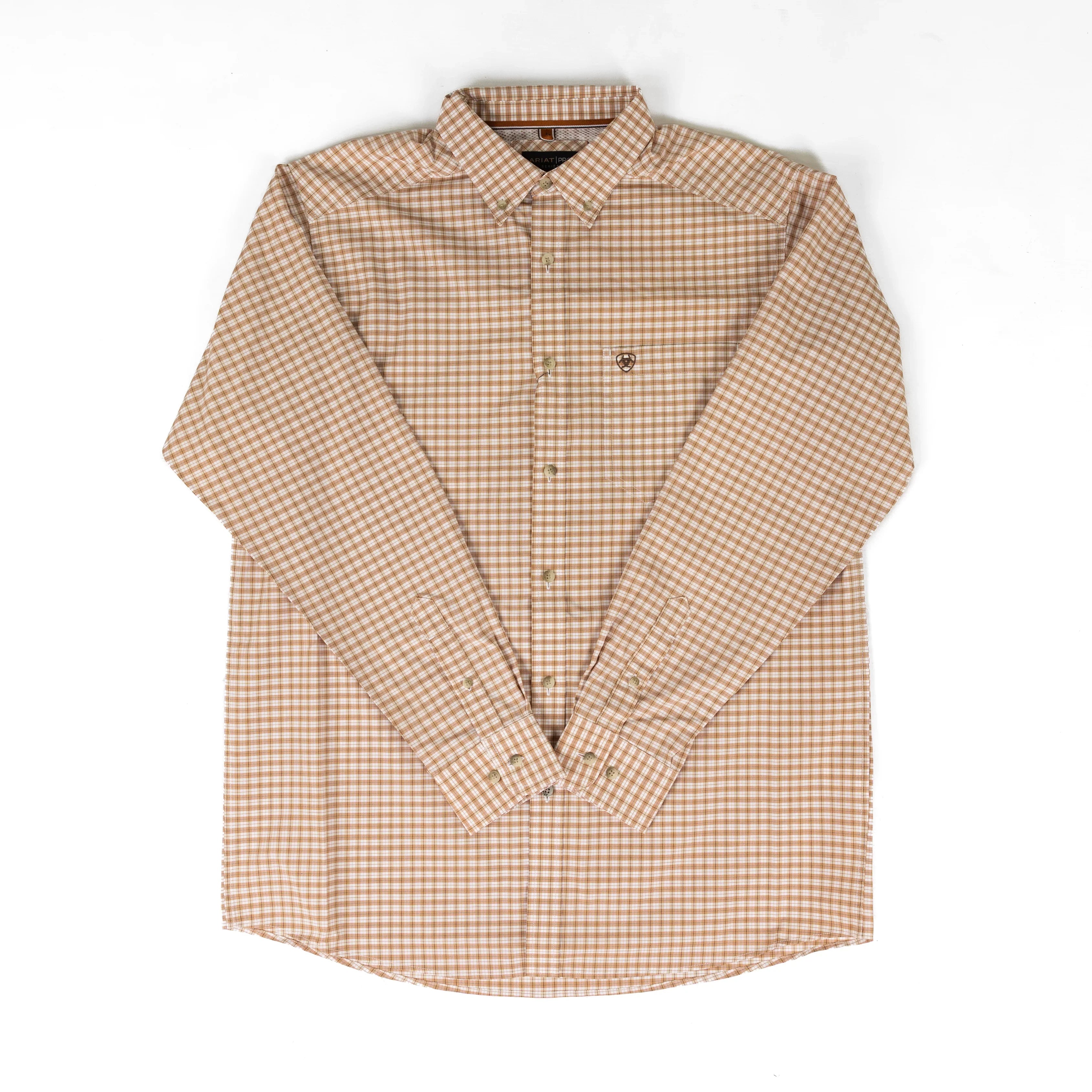 Men's Ariat Almond Oil Mini Plaid Pro Series Niles Classic Fit Shirt 10073609