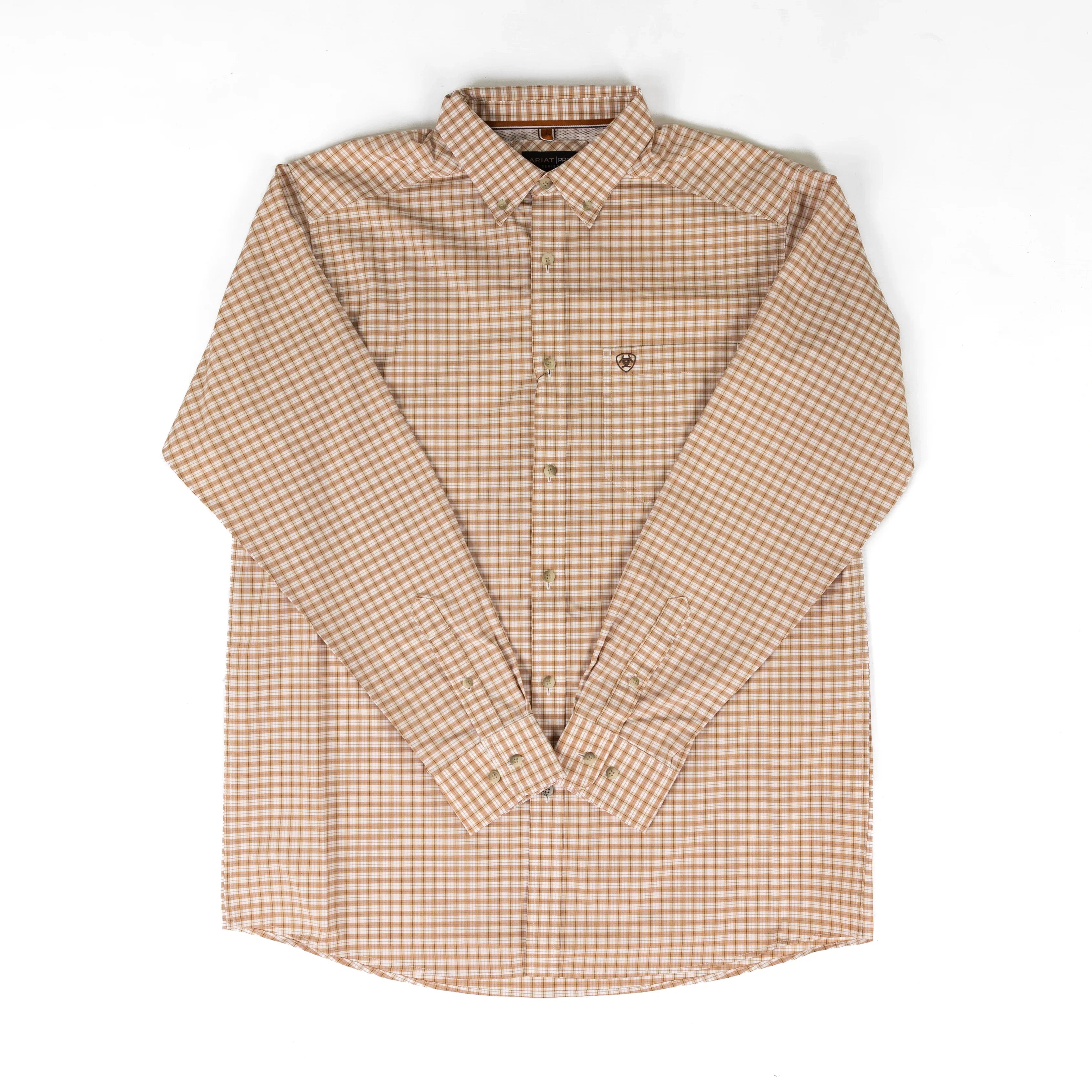 Men's Ariat Almond Oil Mini Plaid Pro Series Niles Classic Fit Shirt 10073609