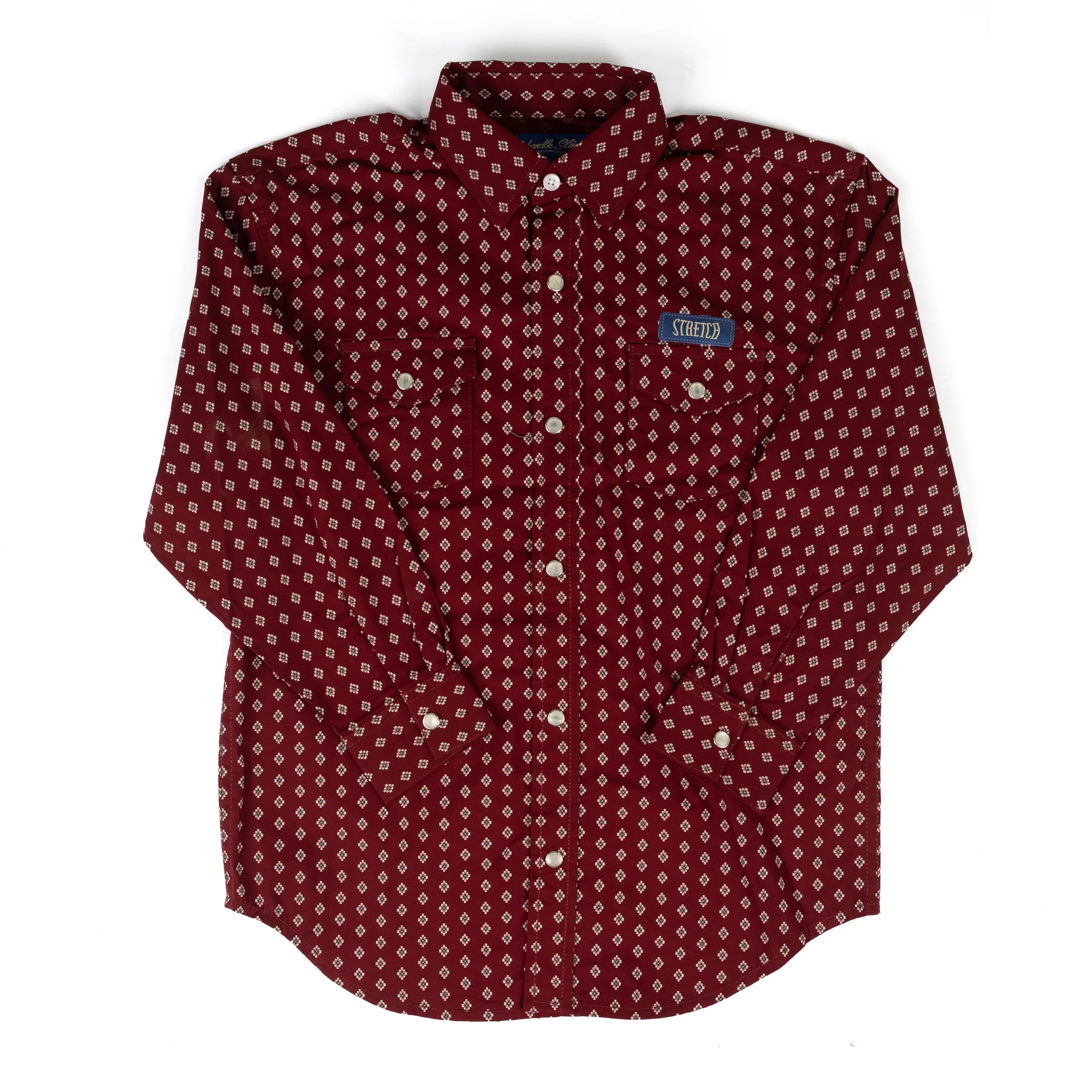 Boy's Panhandle Long Sleeve Burgundy Geo Printed Snap Shirt RBN2S09541