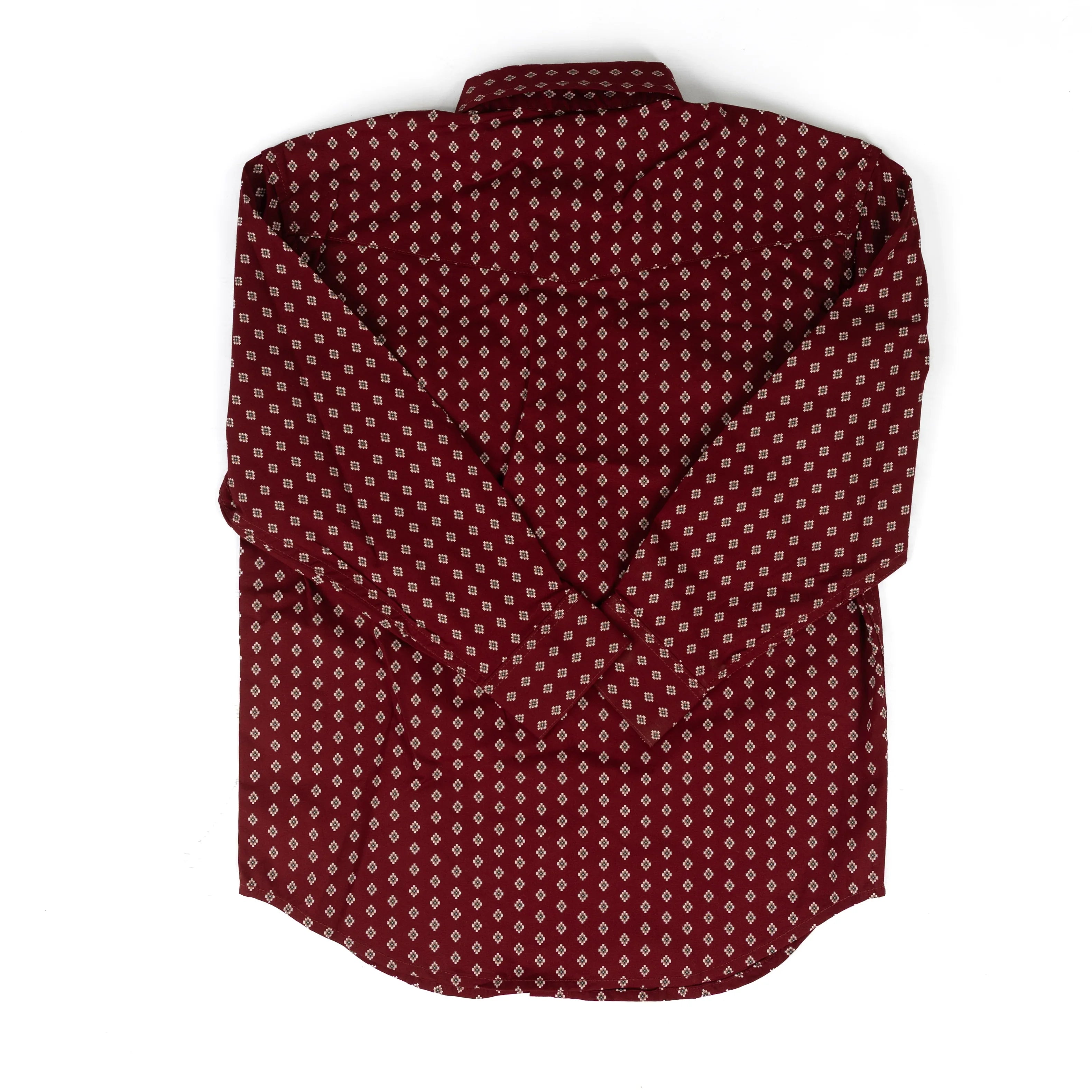 Boy's Panhandle Long Sleeve Burgundy Geo Printed Snap Shirt RBN2S09541