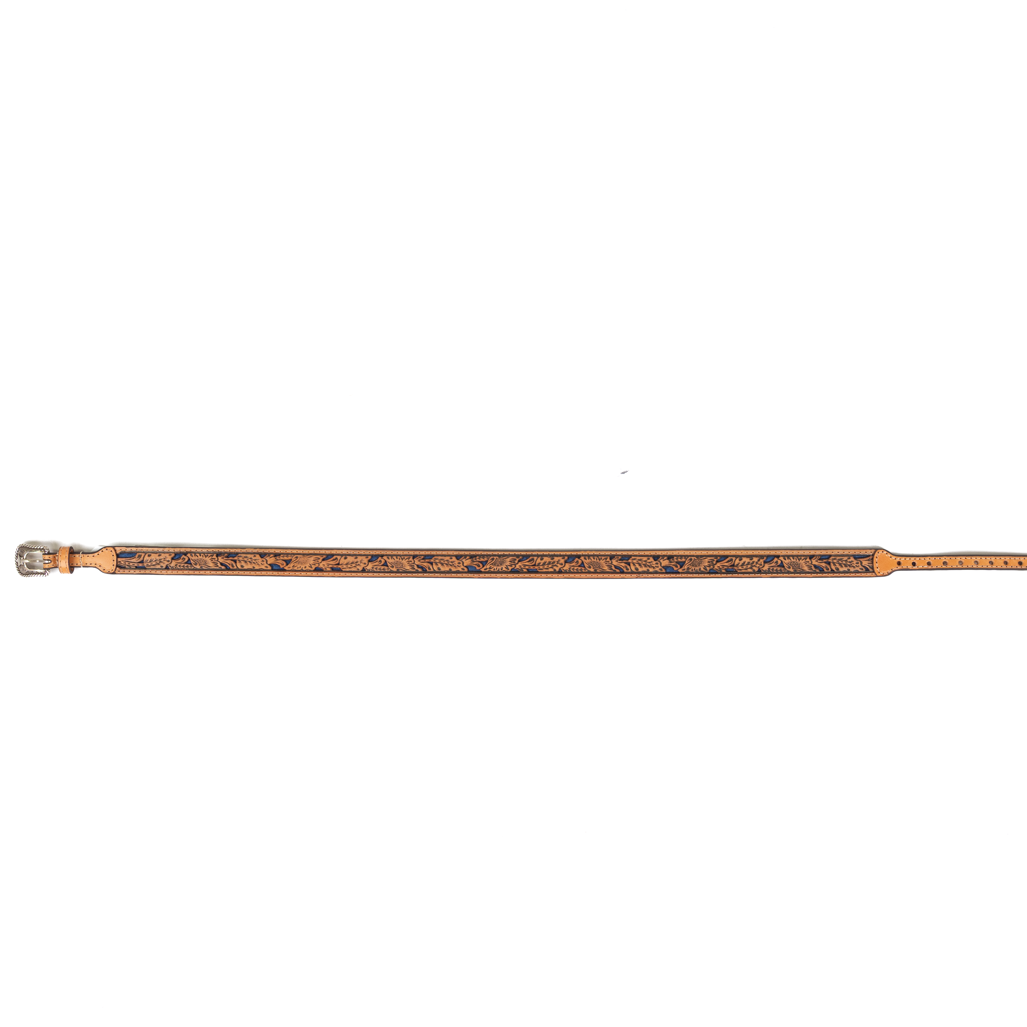 Leather Tooled Hat Band with Blue Underlay