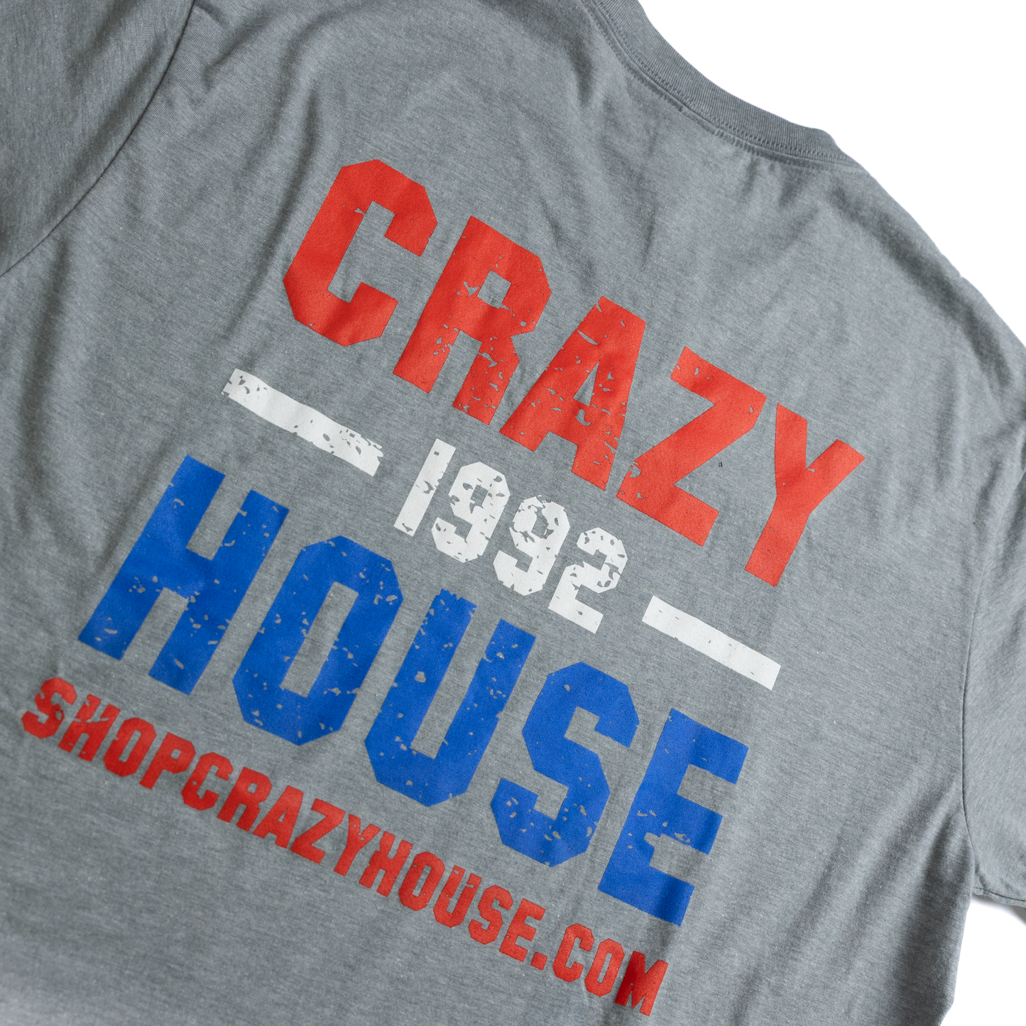 Crazy House Heather Gray Red White And Blue T-shirt