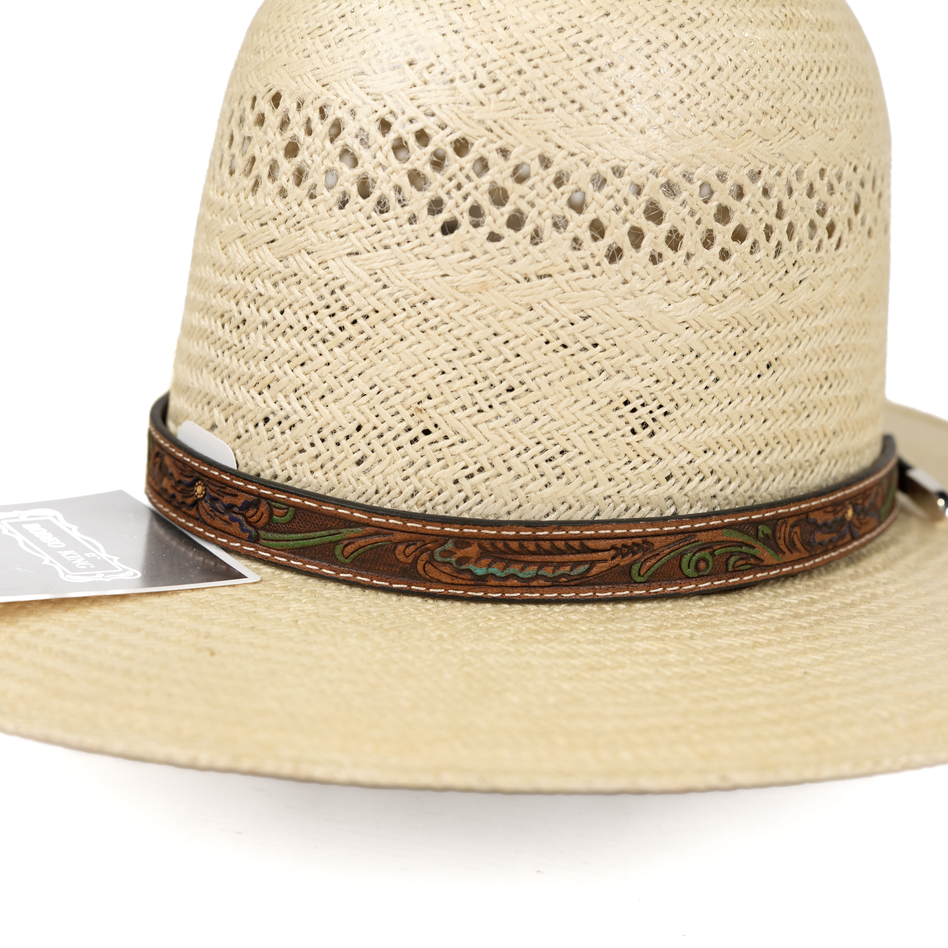 Dark Brown Hand Painted Tooled Leather Hat Band