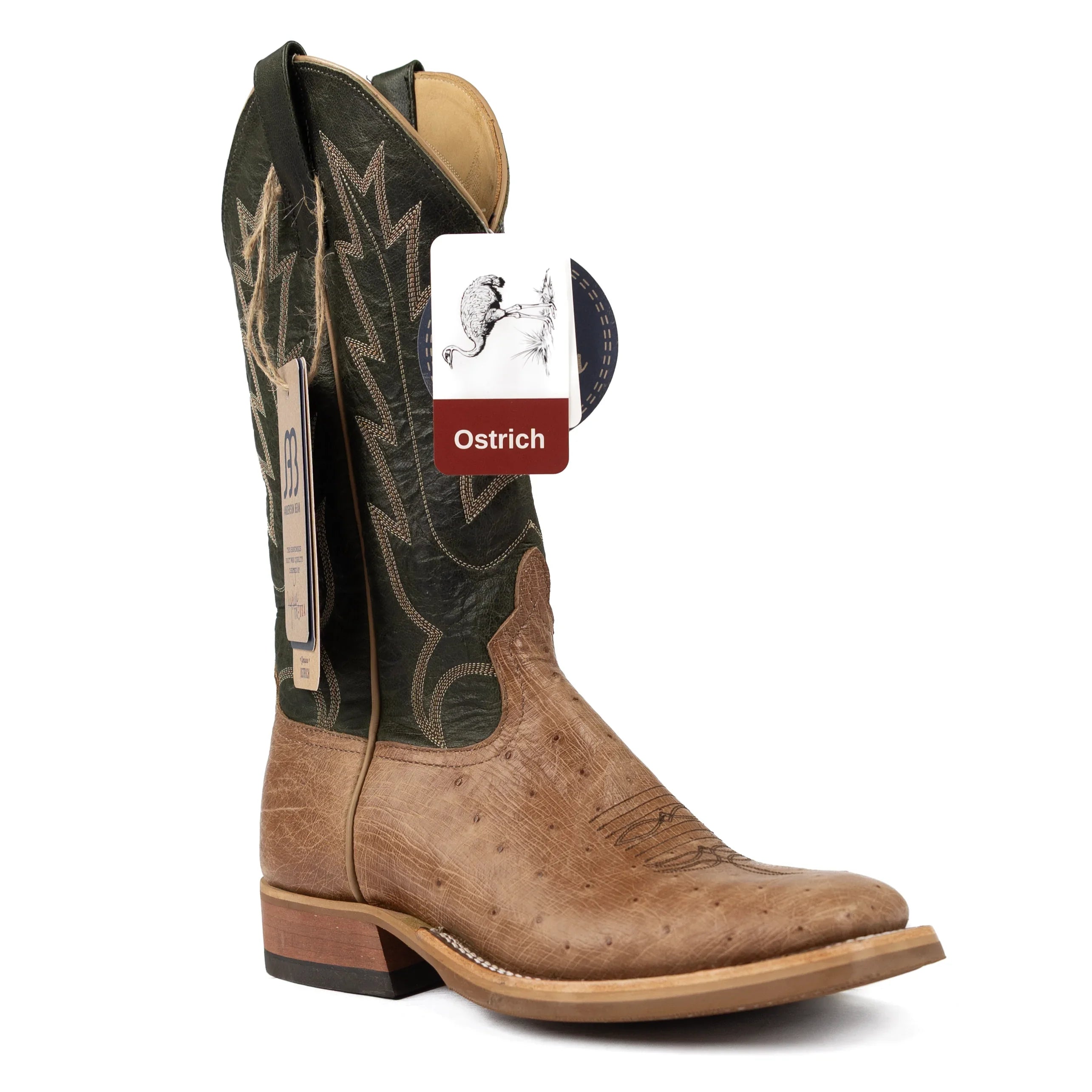 Anderson Bean Men's Rum Smooth Quill Ostrich Square Toe Boots