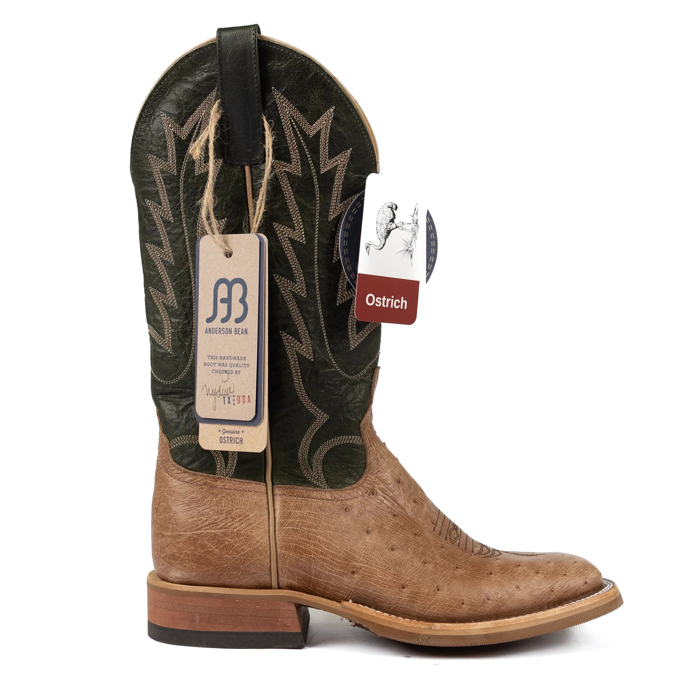 Anderson Bean Men's Rum Smooth Quill Ostrich Square Toe Boots