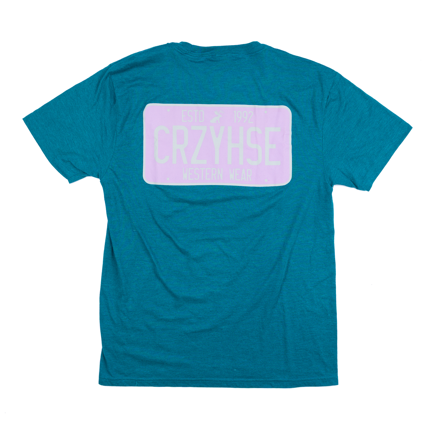 Crazy House Teal and Purple License Plate T-shirt