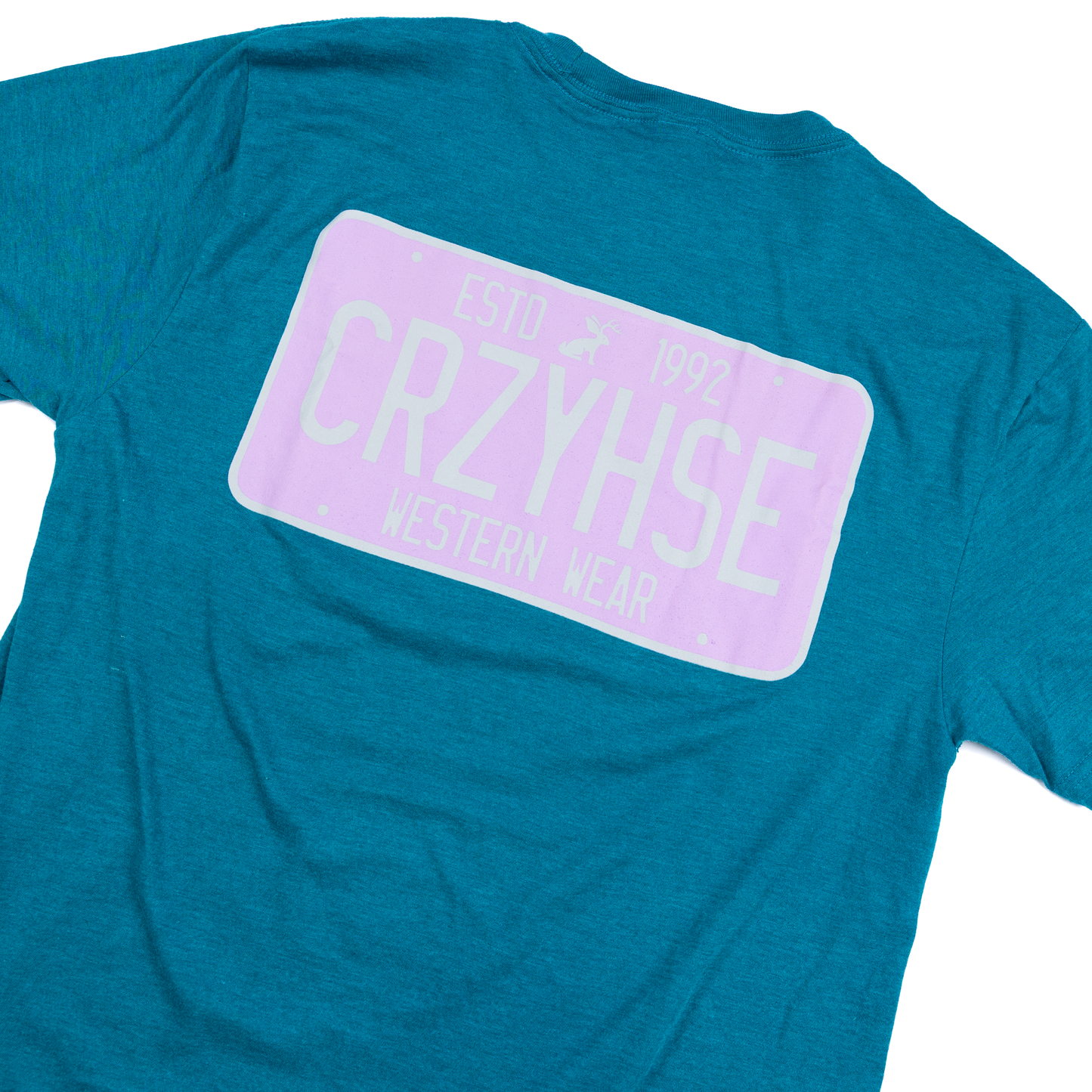 Crazy House Teal and Purple License Plate T-shirt