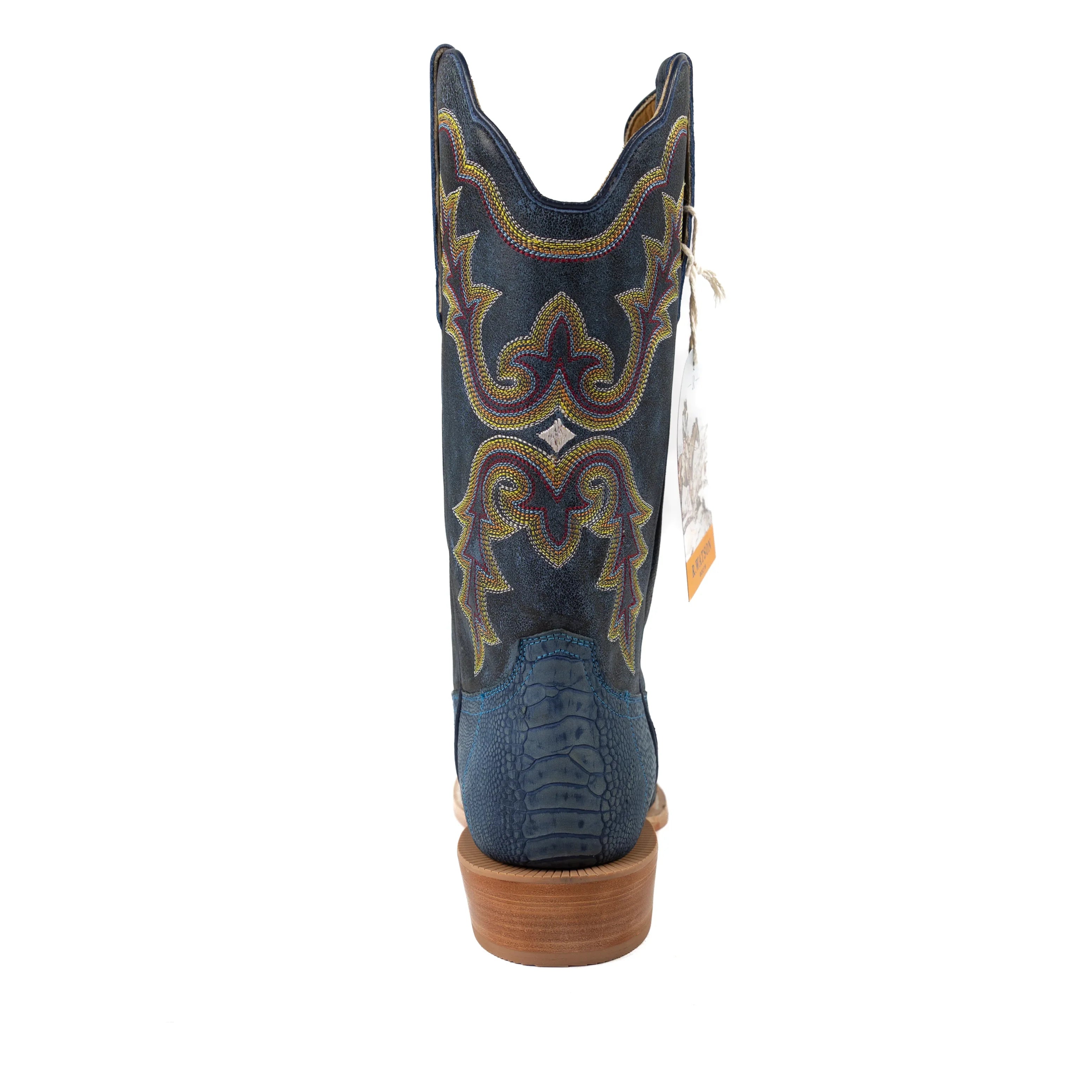 R. Watson Men's Blue Jean Ostrich Leg Cutter Toe Boots RW4800-1