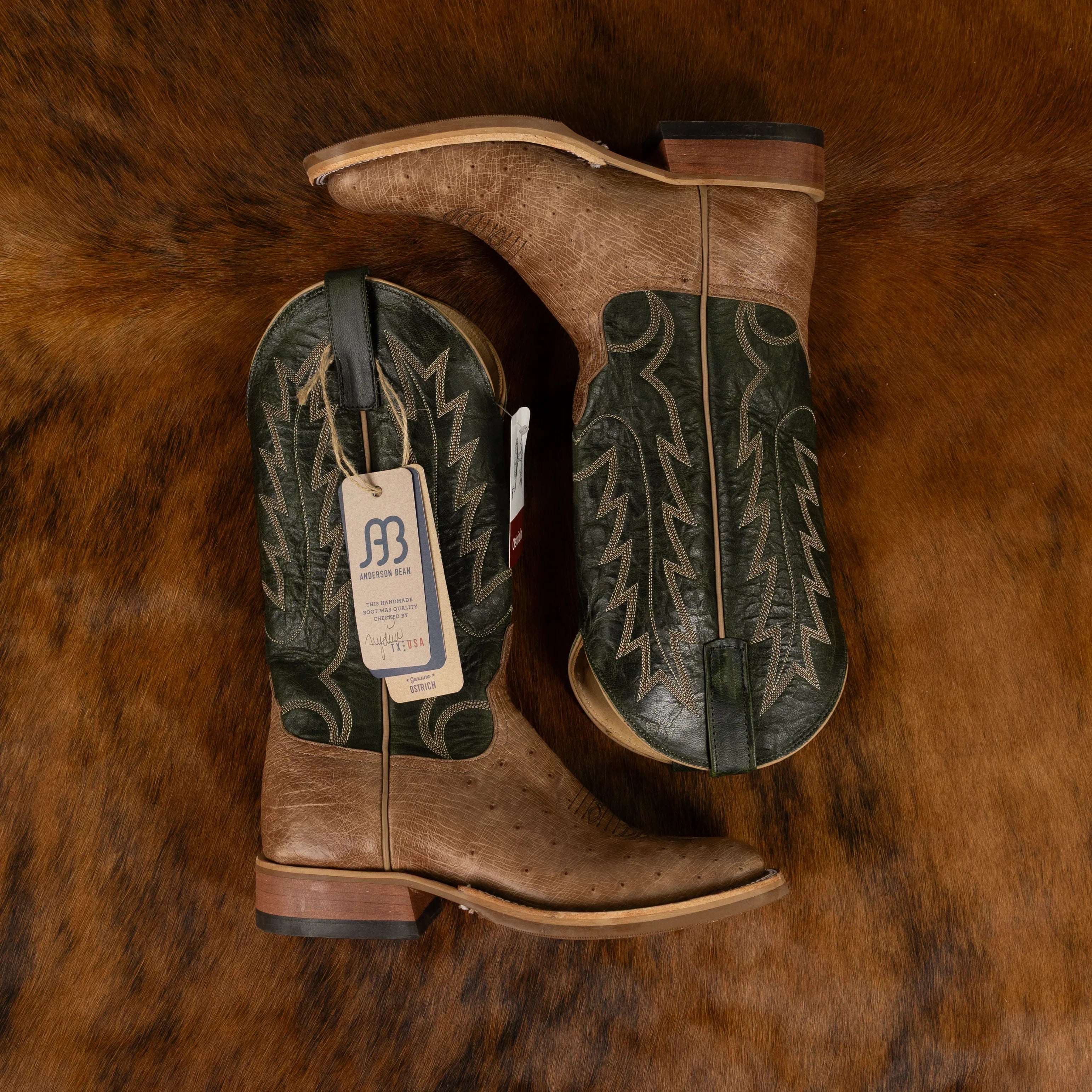 Anderson Bean Men's Rum Smooth Quill Ostrich Square Toe Boots