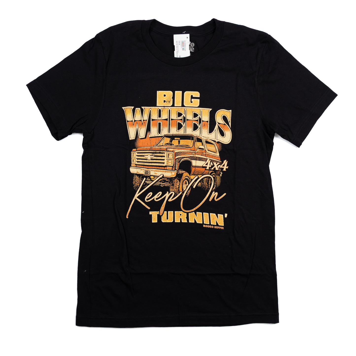 Women's Rodeo Hippie Black Graphic "Big Wheels" T-shirt