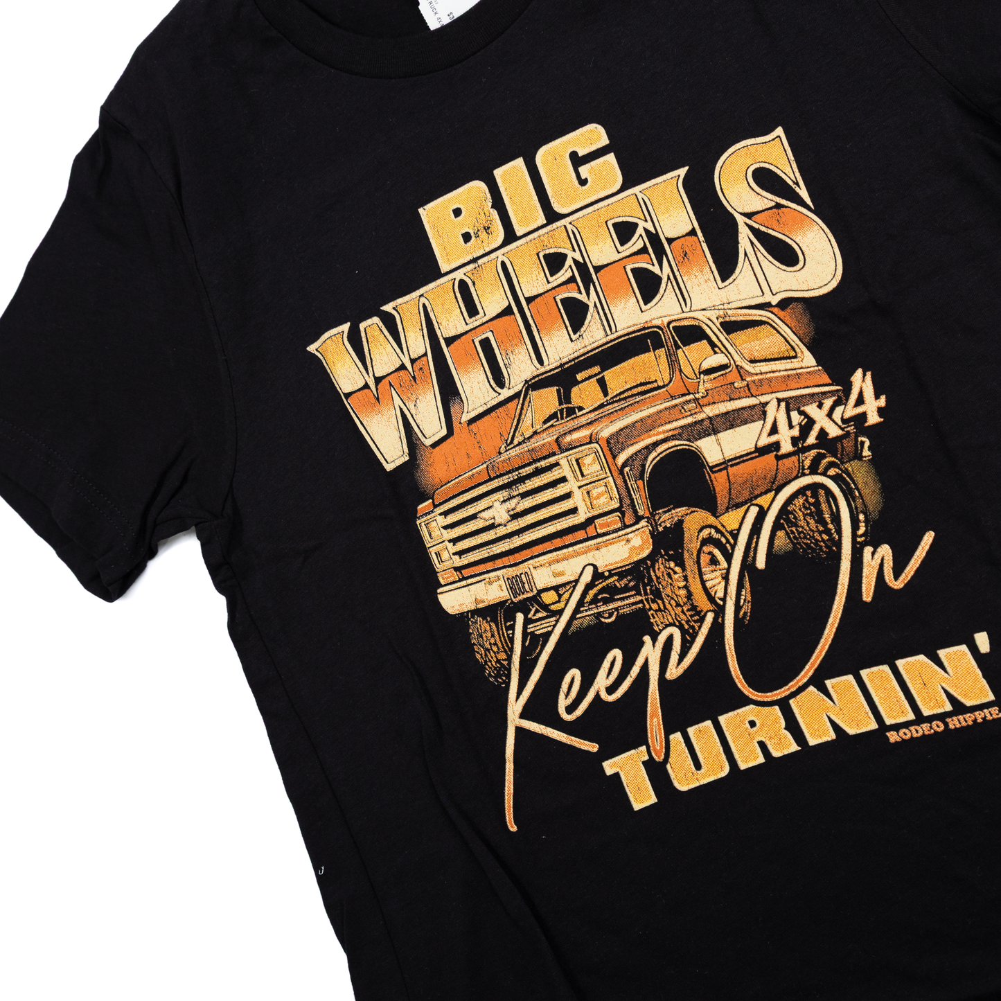 Women's Rodeo Hippie Black Graphic "Big Wheels" T-shirt