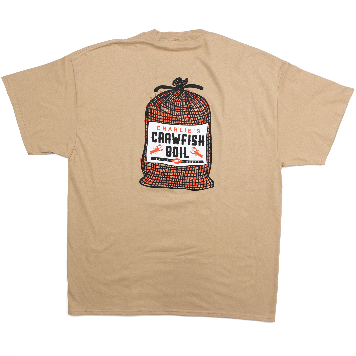 Crazy House Tan "Charlies Crawfish Boil" T-shirt