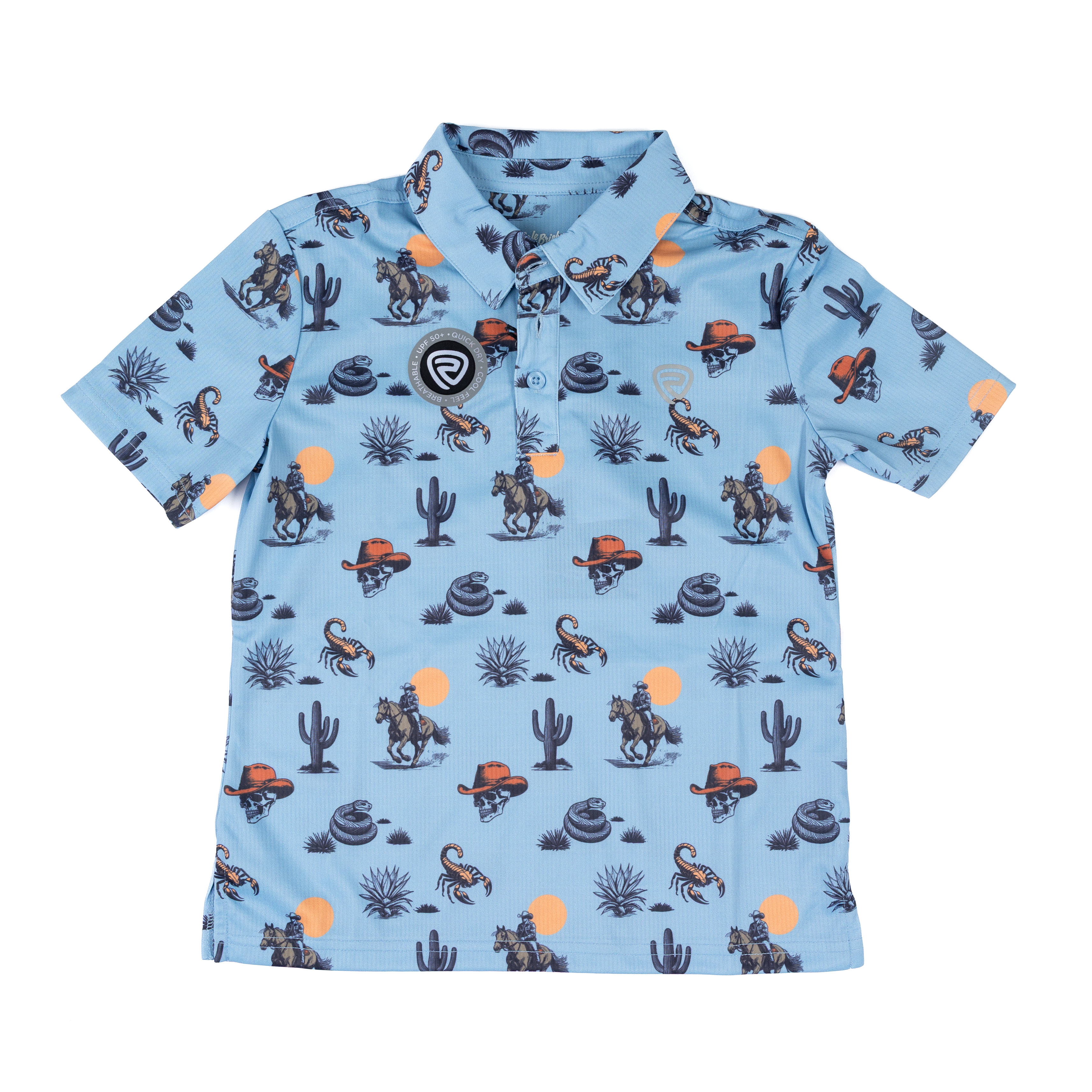 Boy's Rock and Roll Denim Blue Desert Print Polo T-shirt BB51T07689