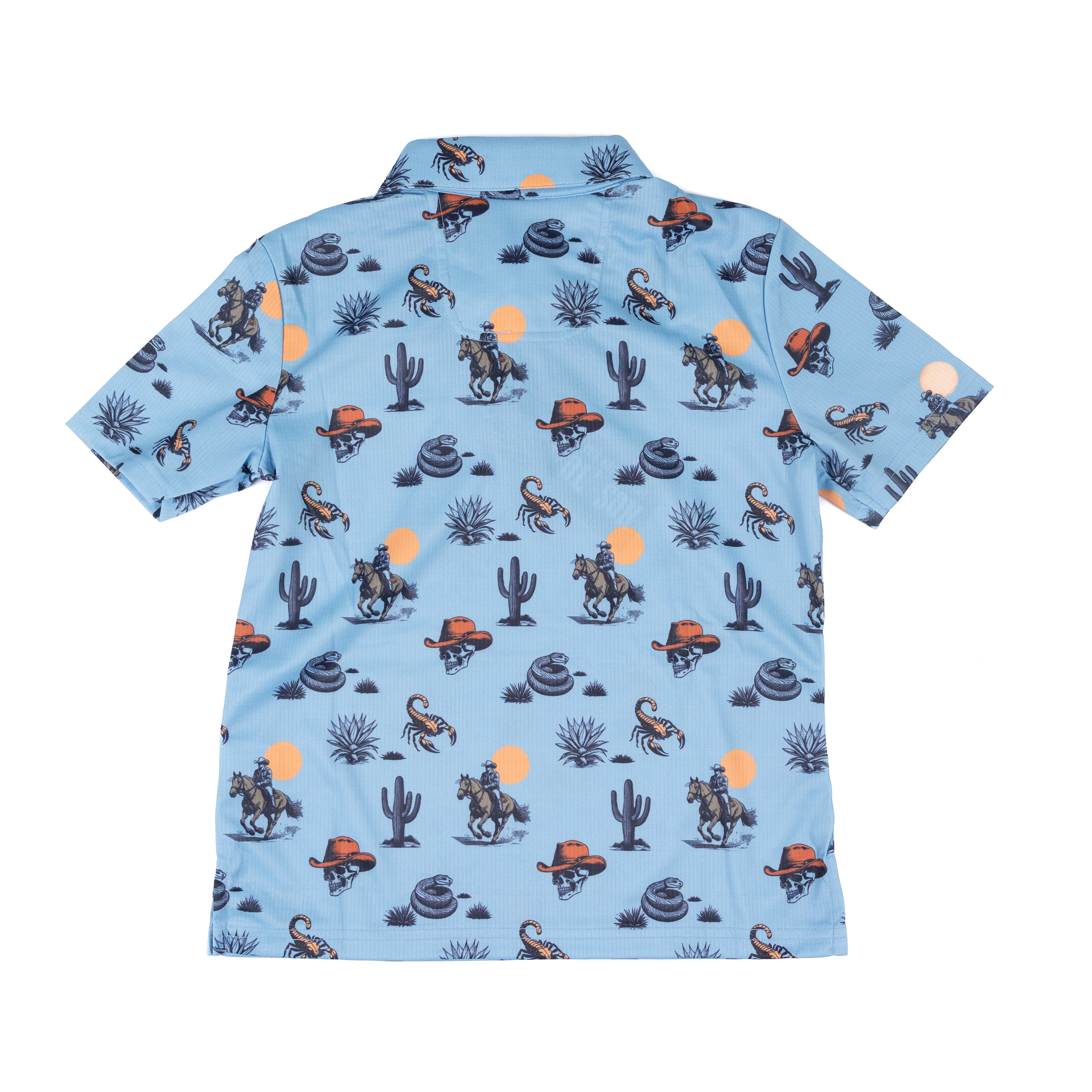 Boy's Rock and Roll Denim Blue Desert Print Polo T-shirt BB51T07689