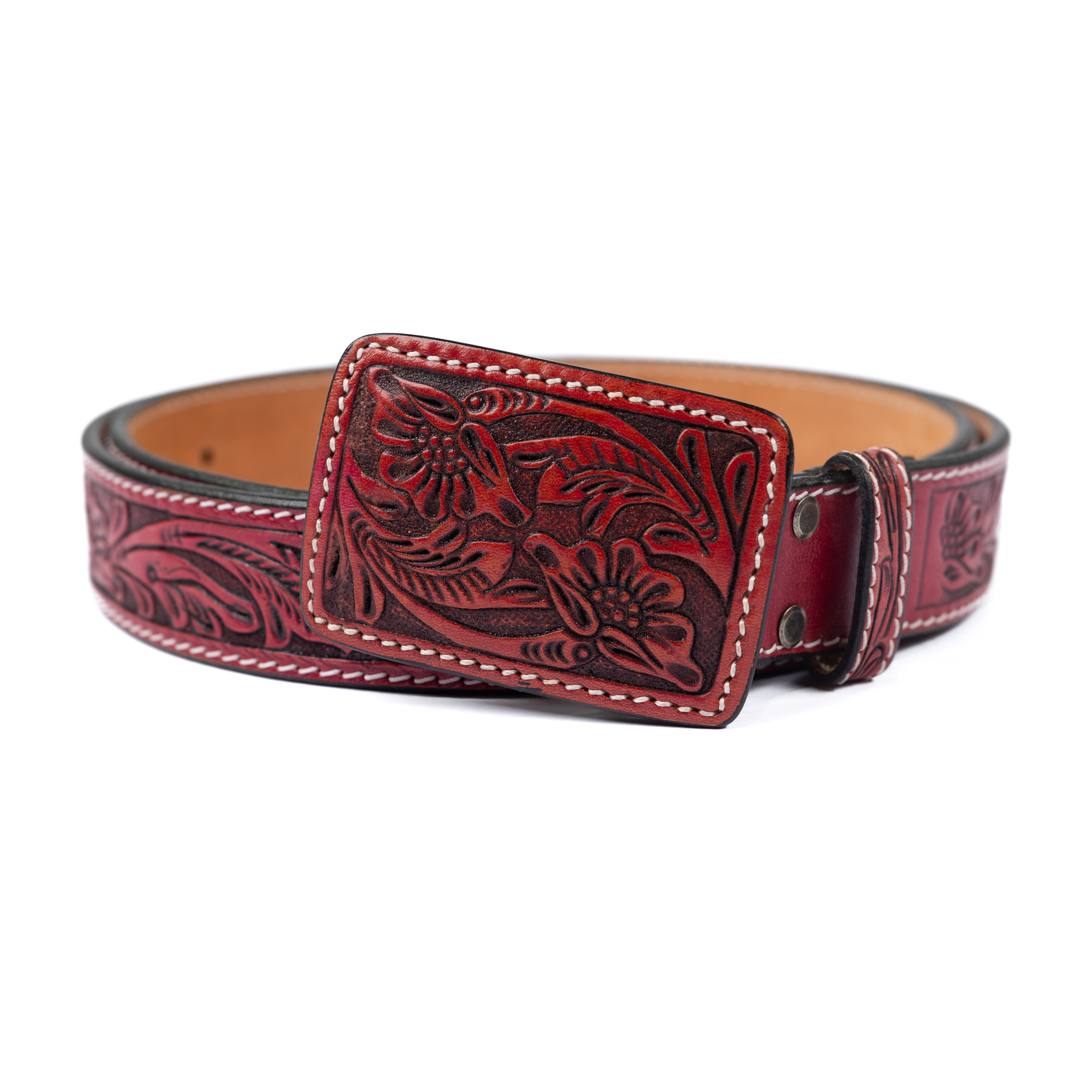 Women's American Darling Red Tooled Leather Belt ADBLF233
