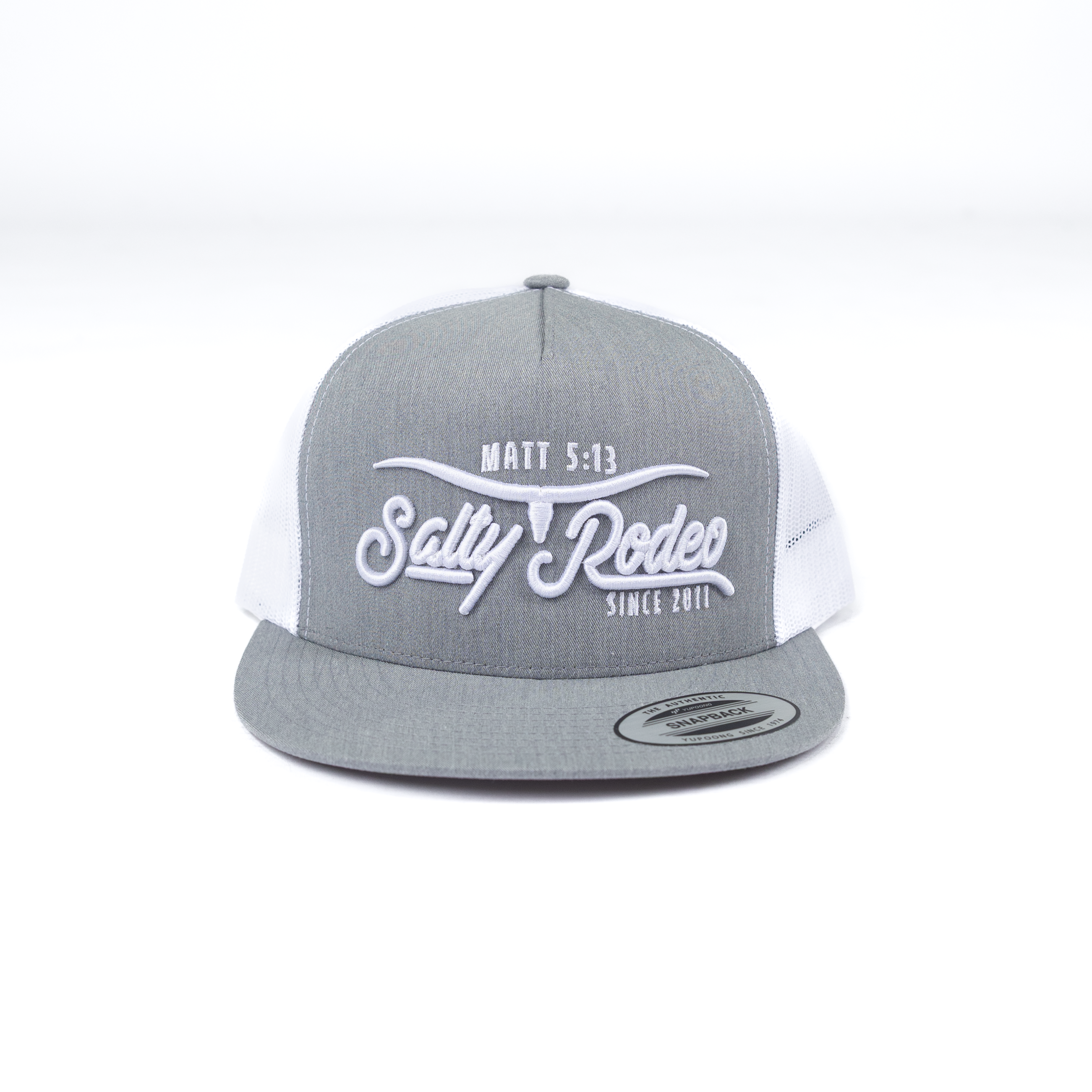 Men's Salty Rodeo Gray/White Snapback with Longhorn Embroidery SRCLONGHORN