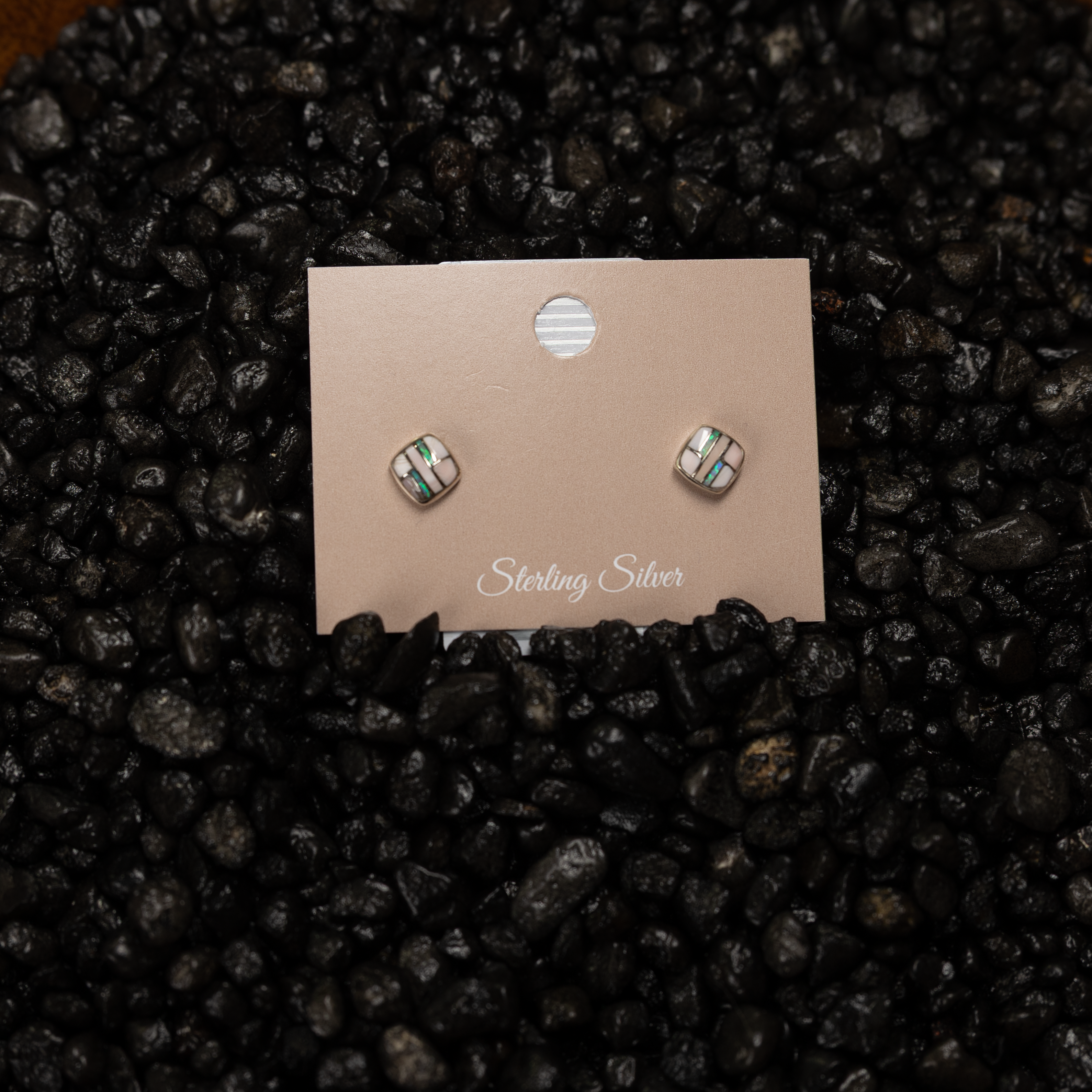 Women's Bilagaana Handmade Multicolor Square Opal Studs