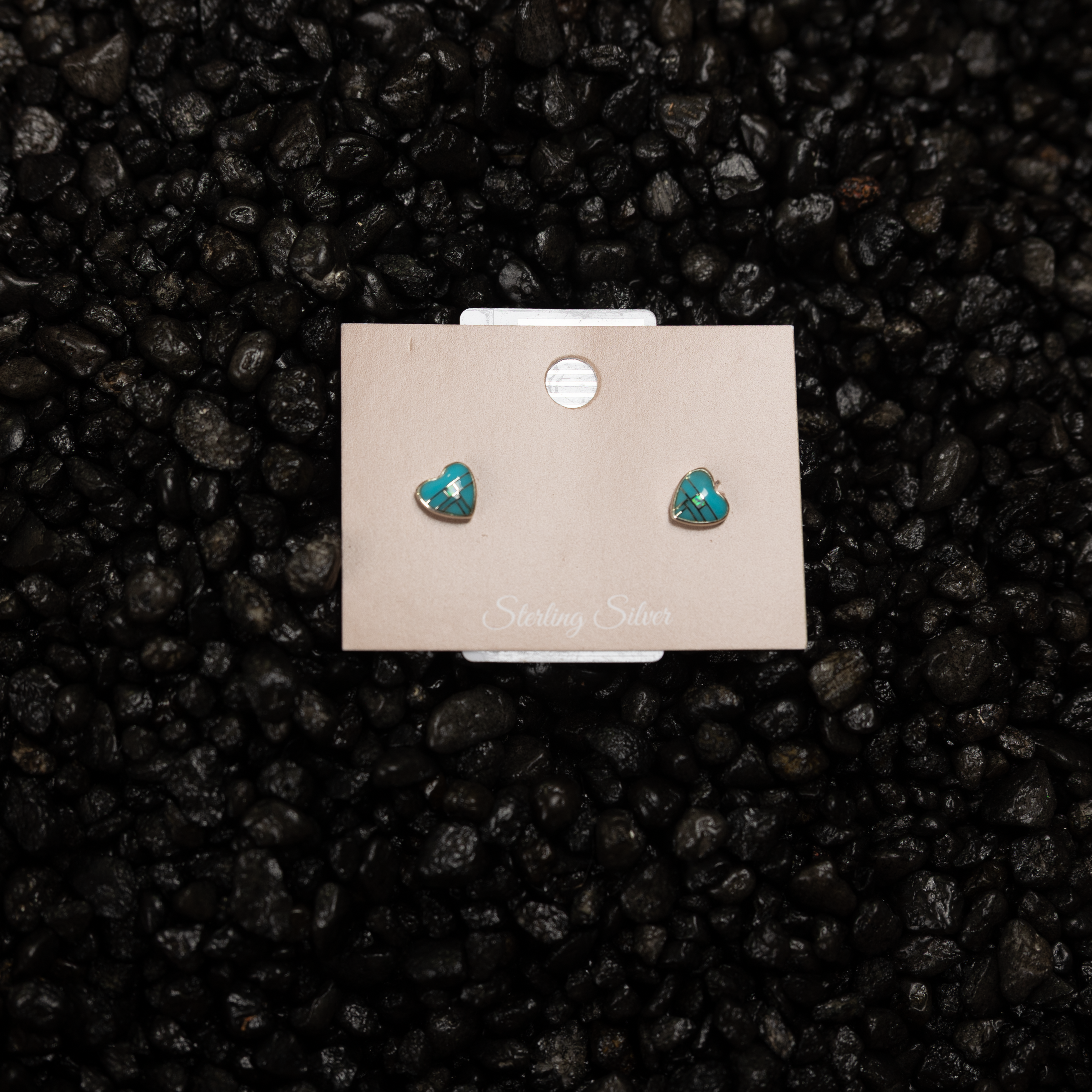 Women's Bilagaana Handmade Turquoise Opal Heart Studs