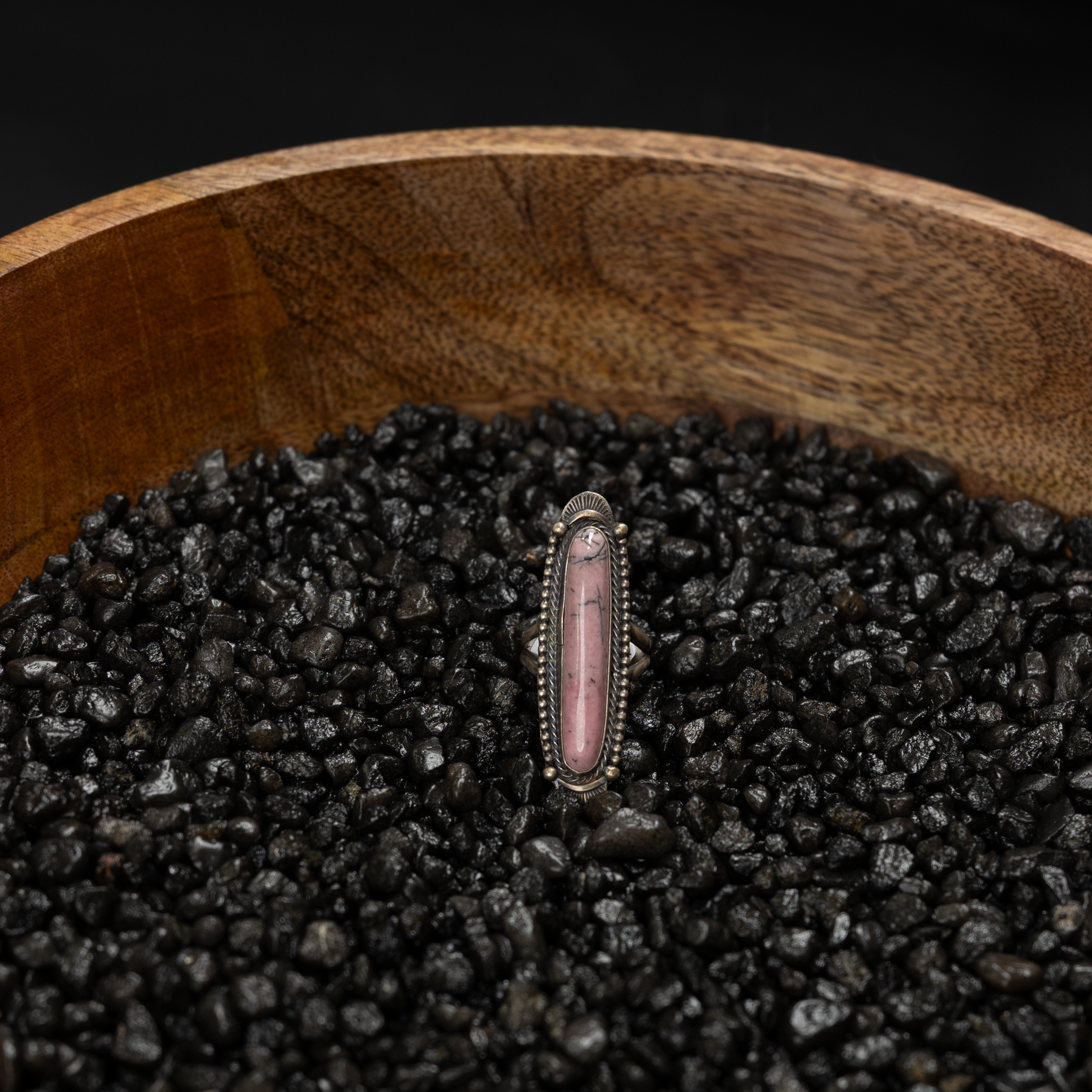 Women's Handmade Long Pink and Silver Oval Ring