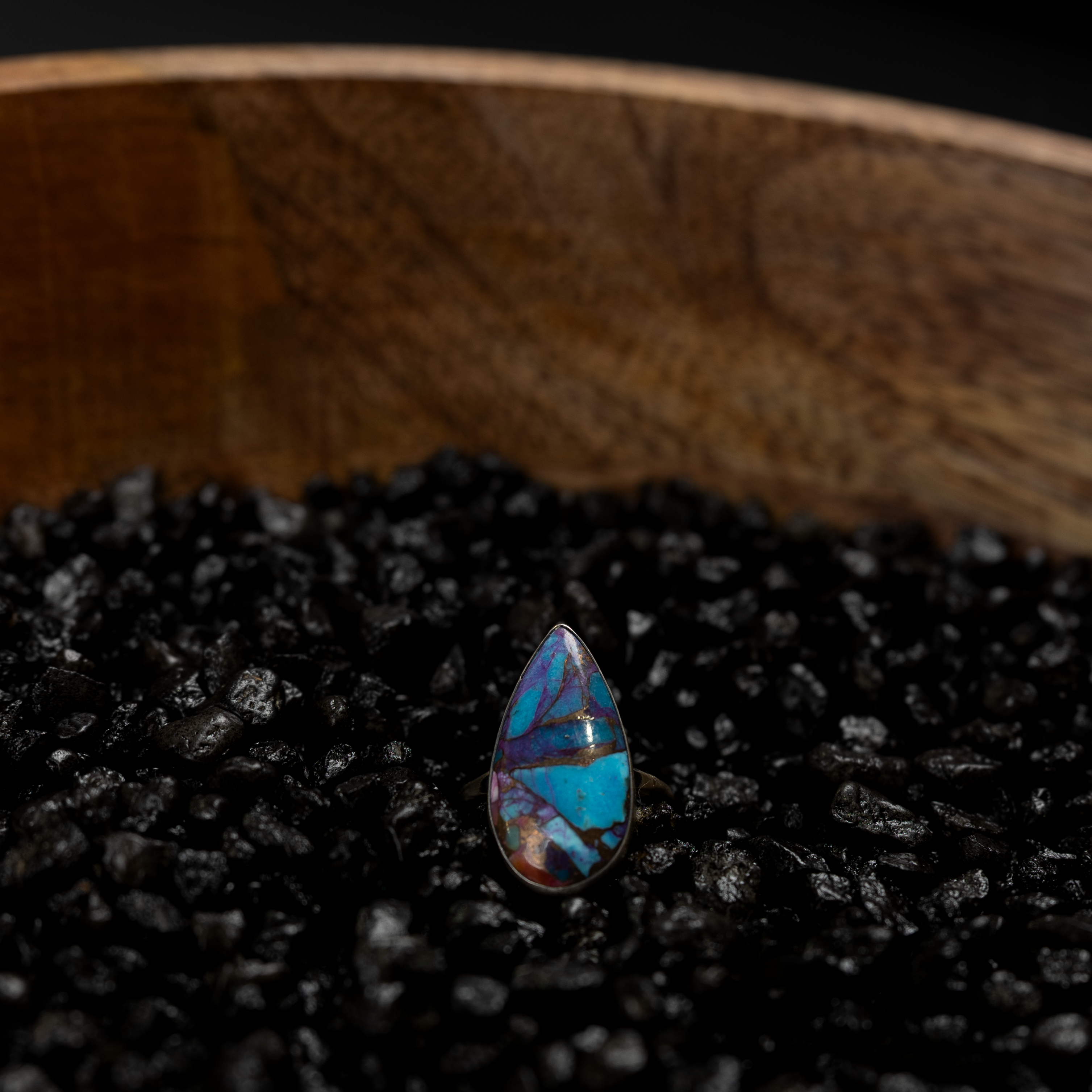 Women's Handmade Turquoise and Purple Teardrop Ring