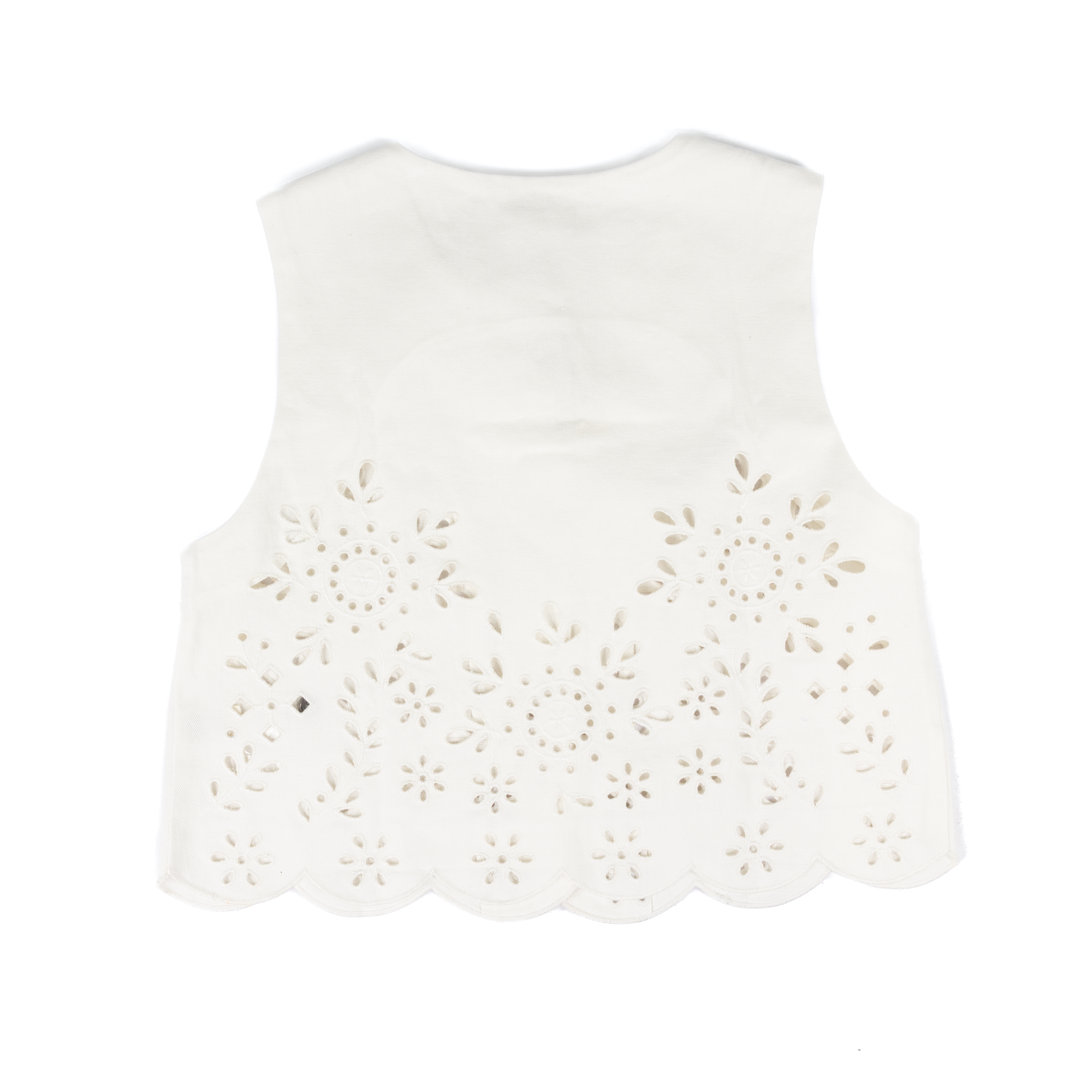 Women's Off White Embroidered Eyelet Washed Vest 71098