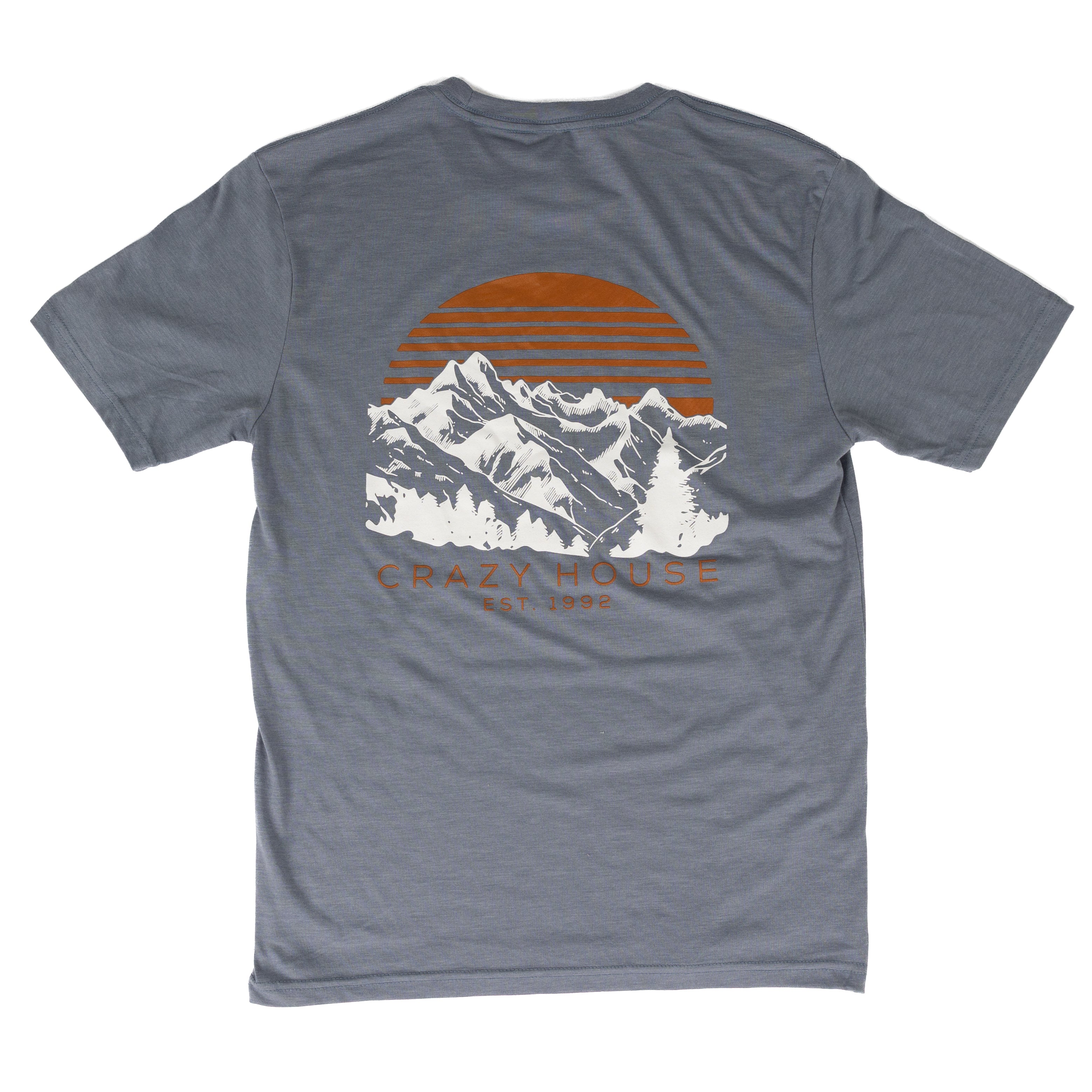 Crazy House Blue Short Sleeve Mountain Sunset T-shirt