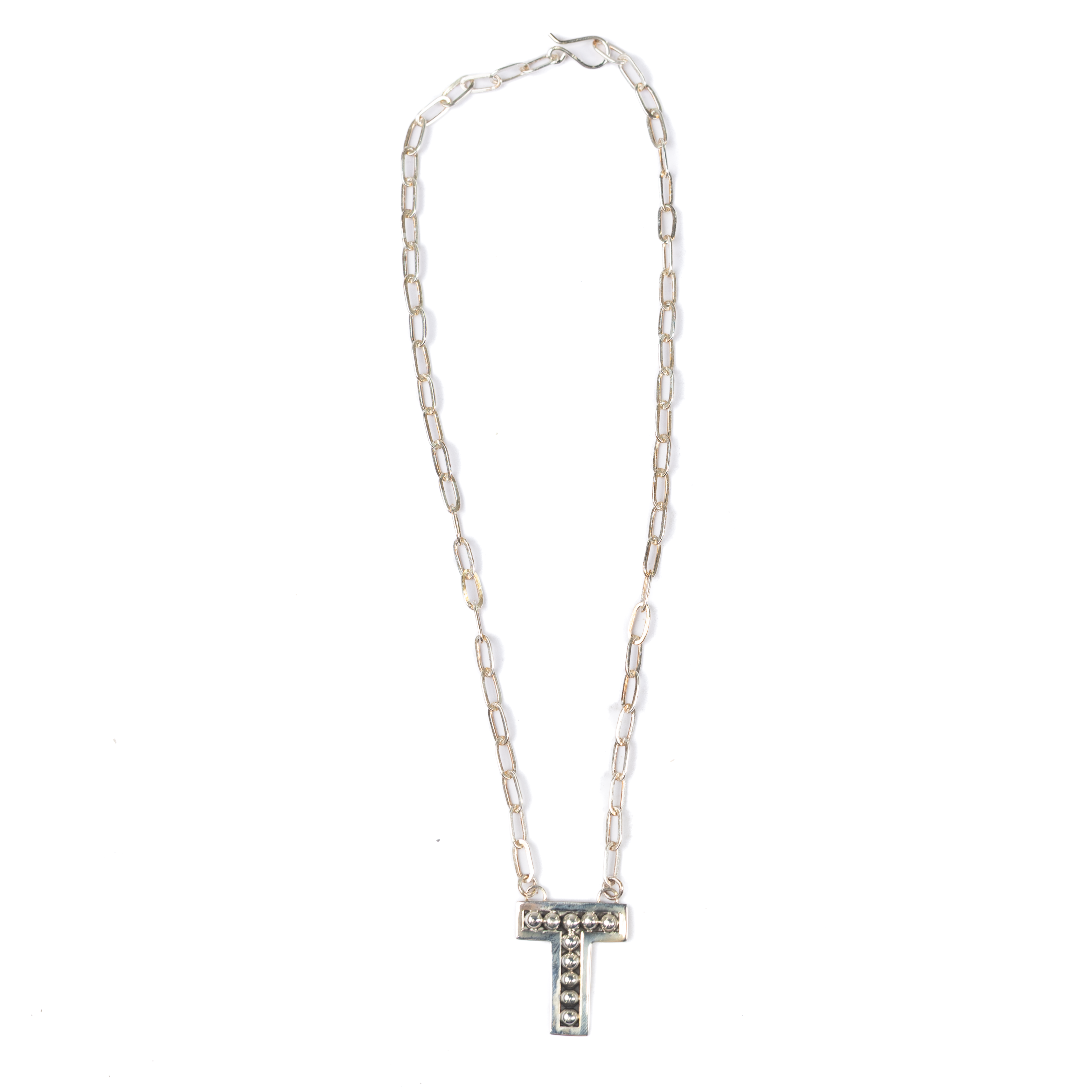 Women's Rhoda Silver Oxidized Ball Letter Necklace T3210