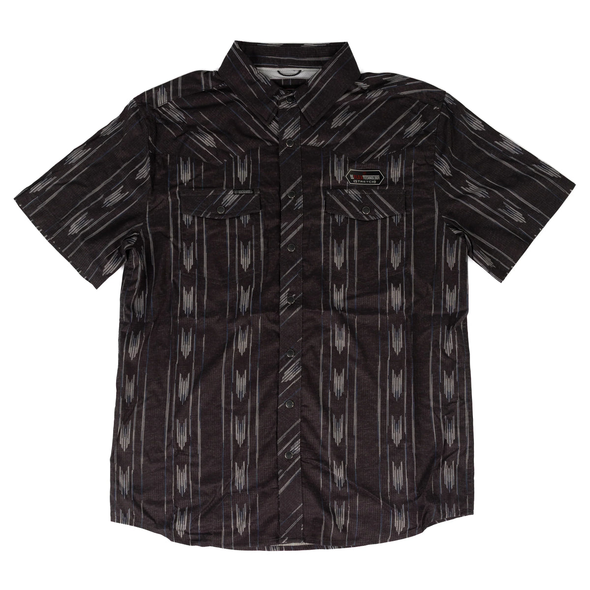 Rock and Roll Denim Men's Short Sleeve Black Geo Printed Tek Snap Shirt BMN3S09456