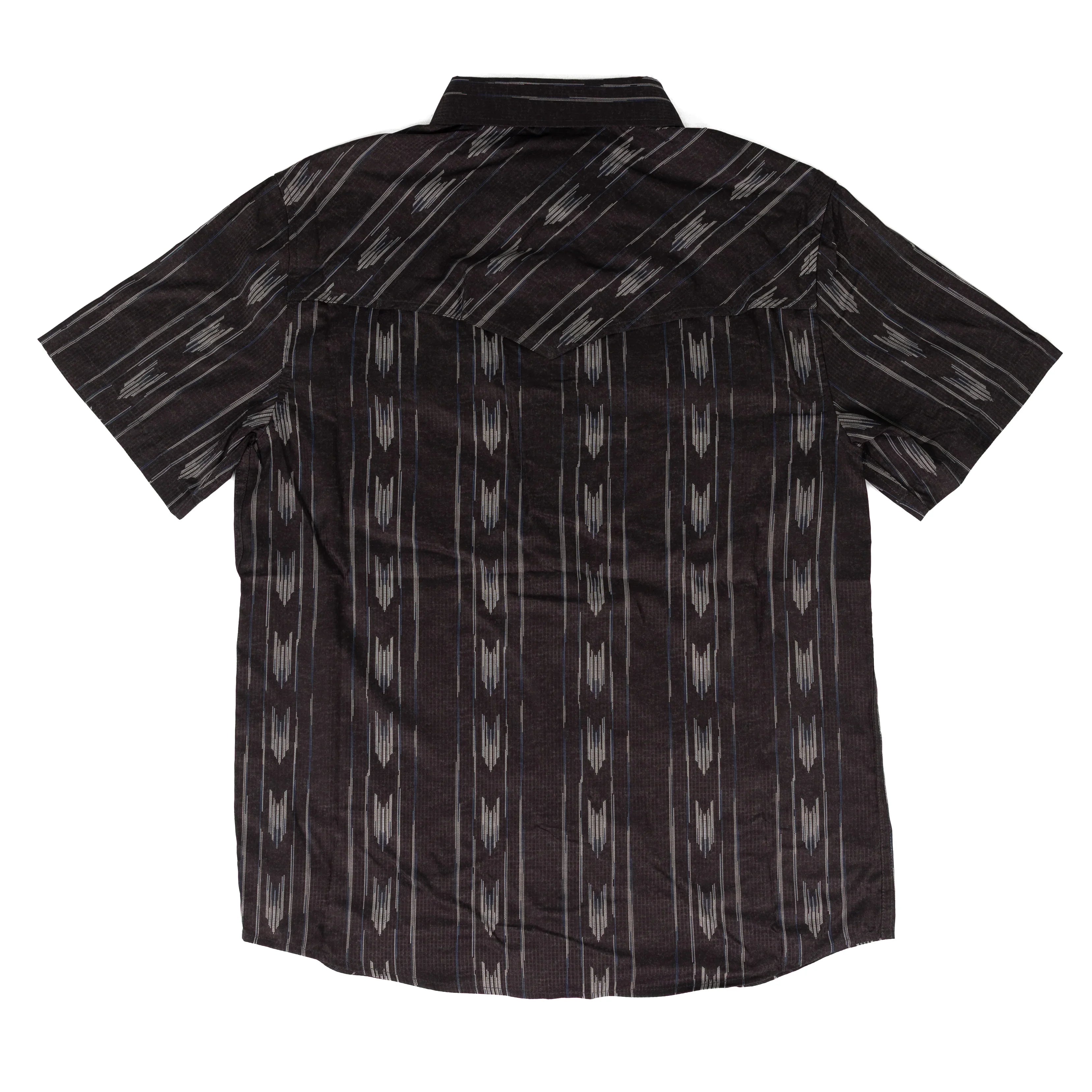 Rock and Roll Denim Men's Short Sleeve Black Geo Printed Tek Snap Shirt BMN3S09456