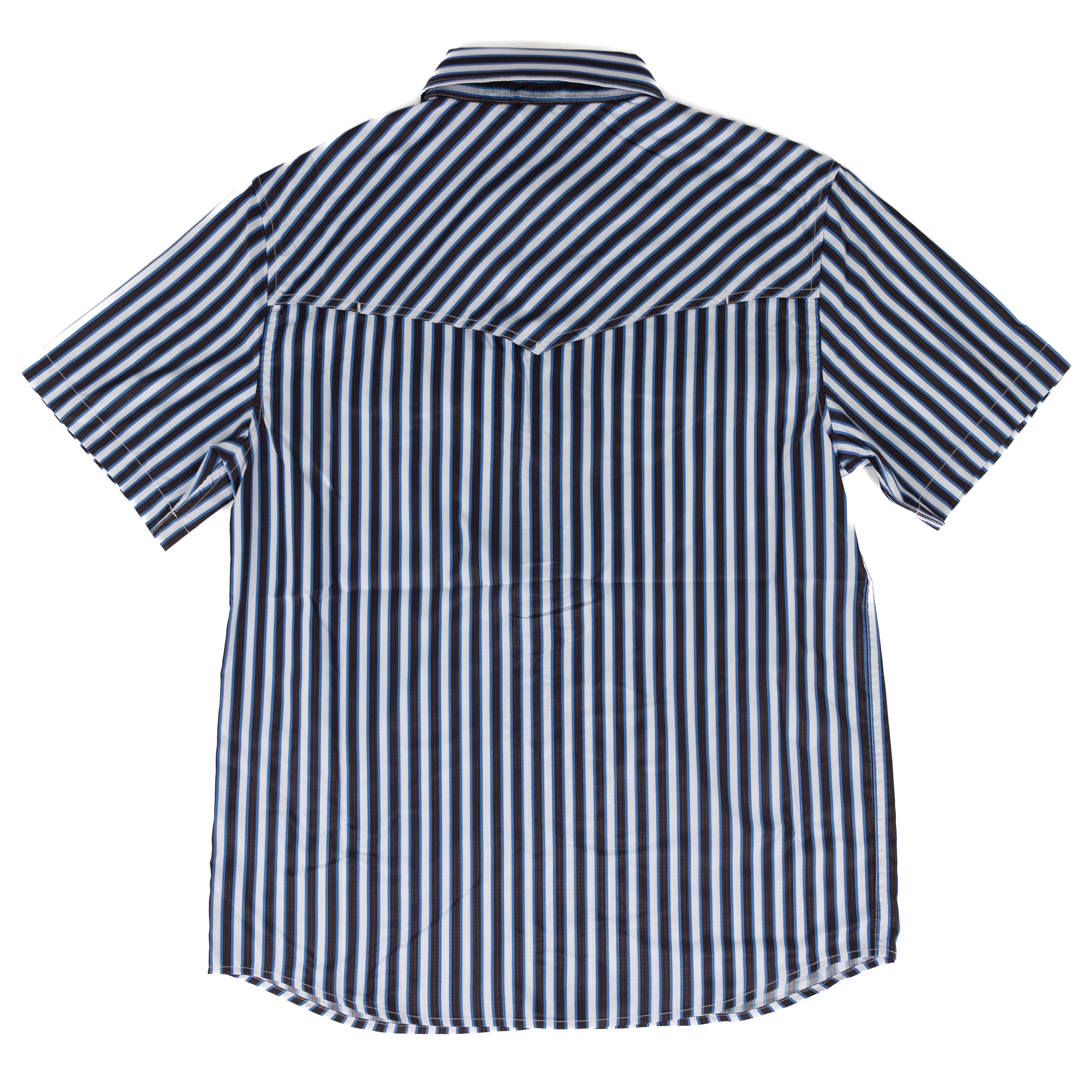Rock and Roll Men's Short Sleeve Blue Striped Tek Snap Shirt BMN3S09454