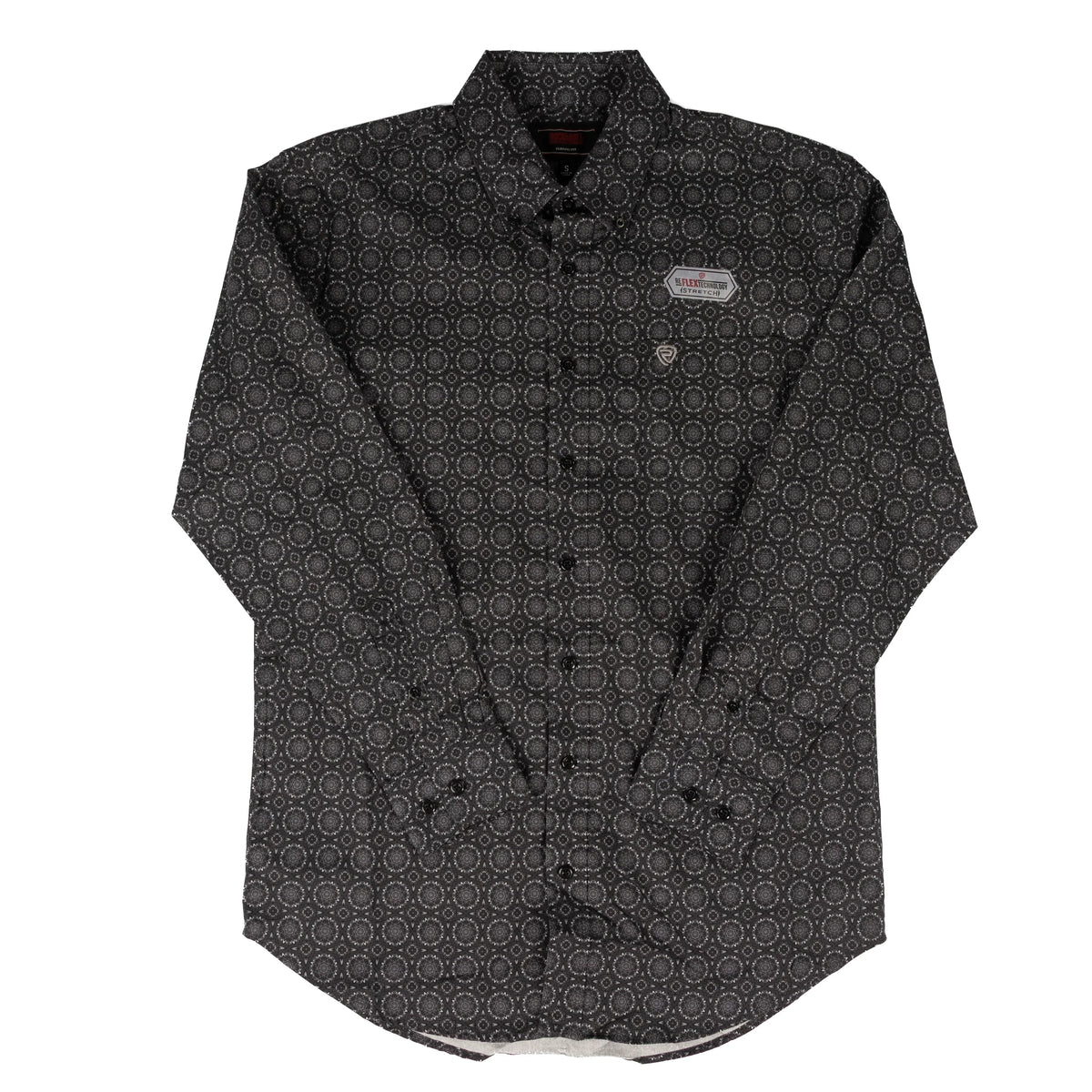 Rock and Roll Men's Long Sleeve Charcoal Medallion Printed Button Up BMB2S09422