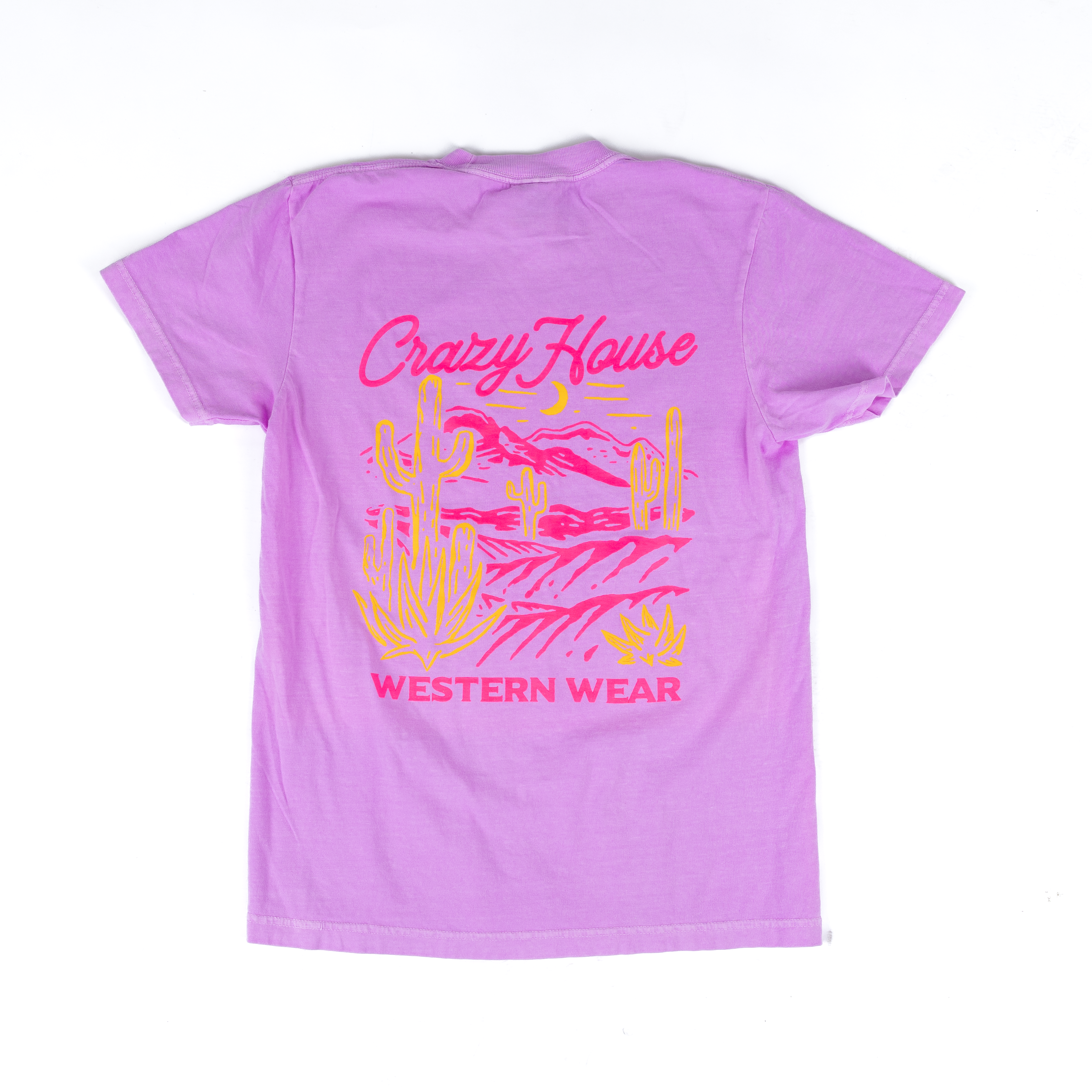 Women's Crazy House Neon Violet Short Sleeve Desert Scene T-shirt