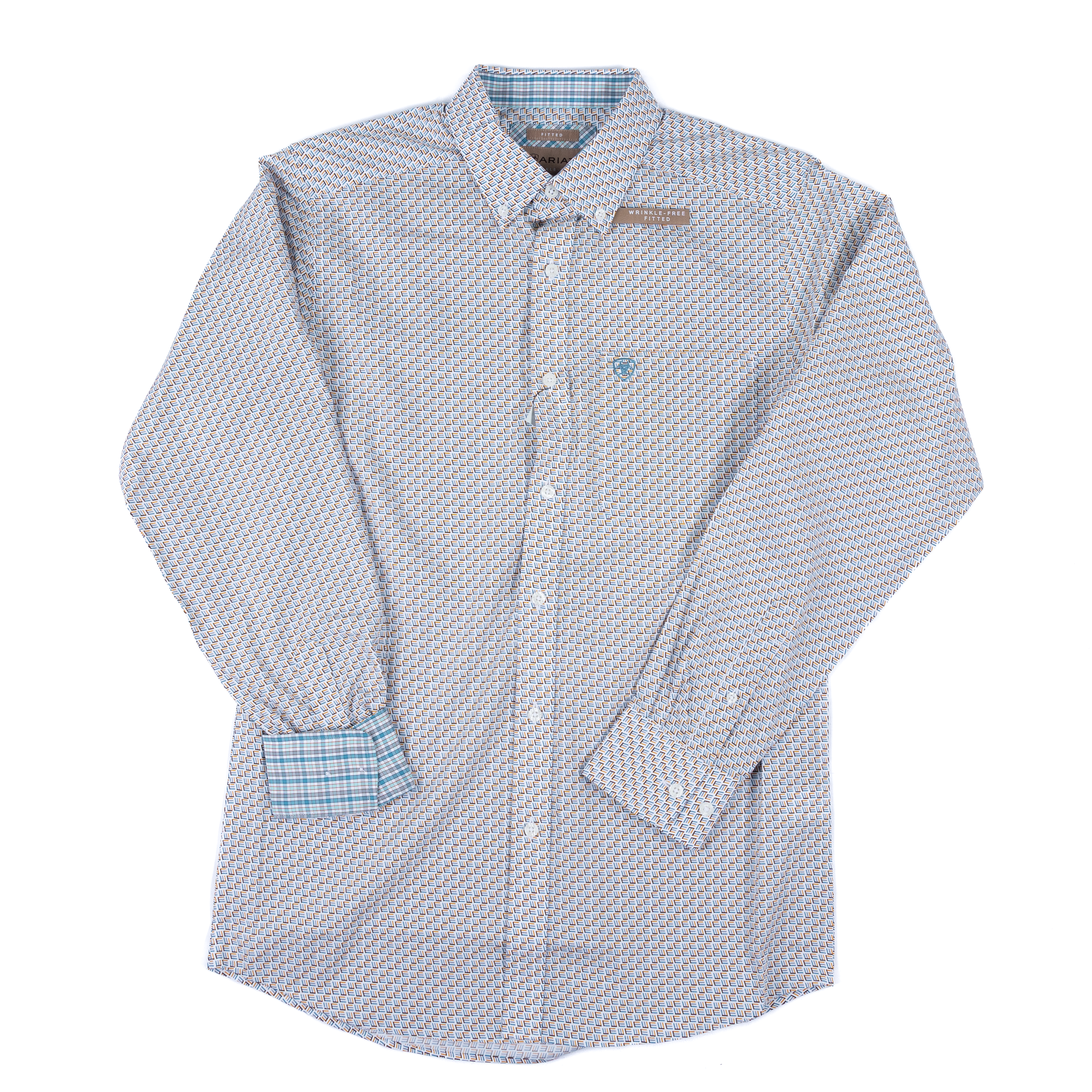 Men's Ariat Wrinkle Free Coleson Fitted White Print Long Sleeve Shirt 10071744