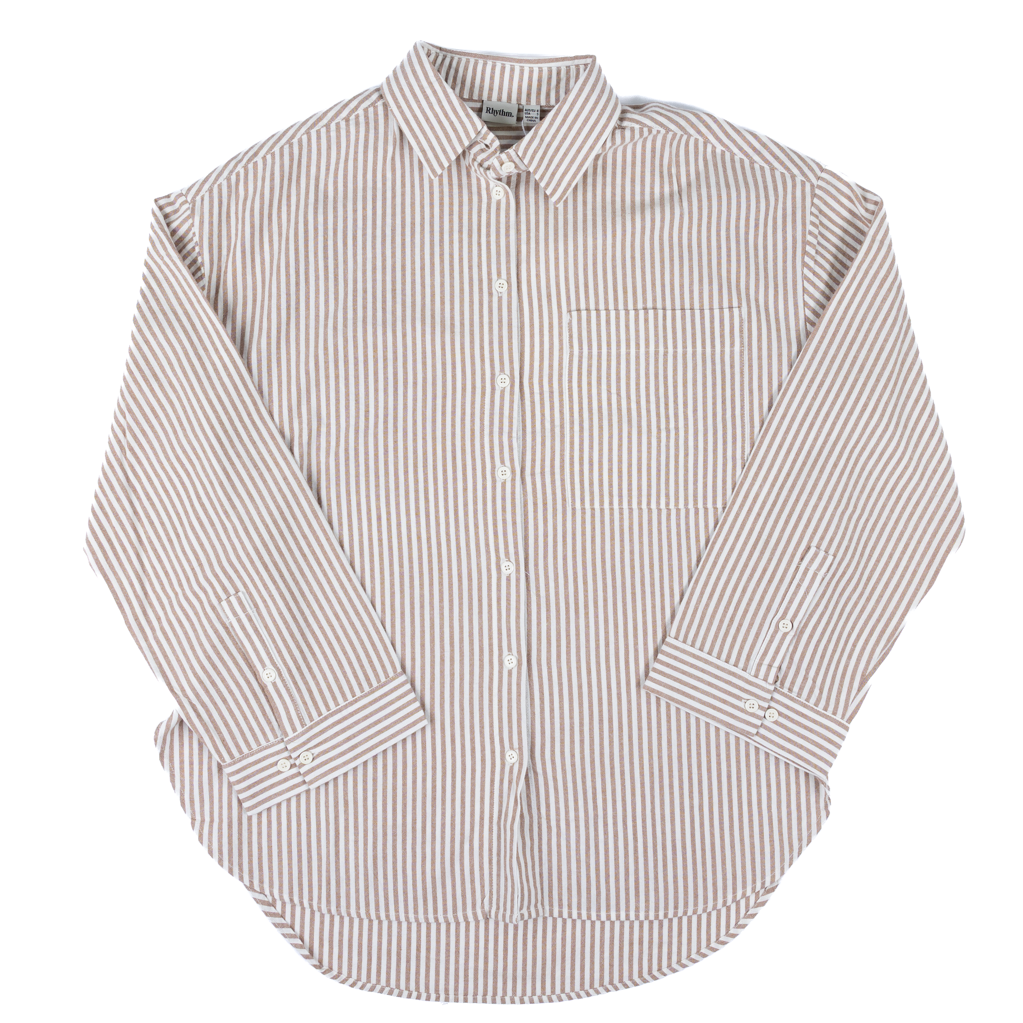 Women's Rhythm Brown and White Striped Button Up