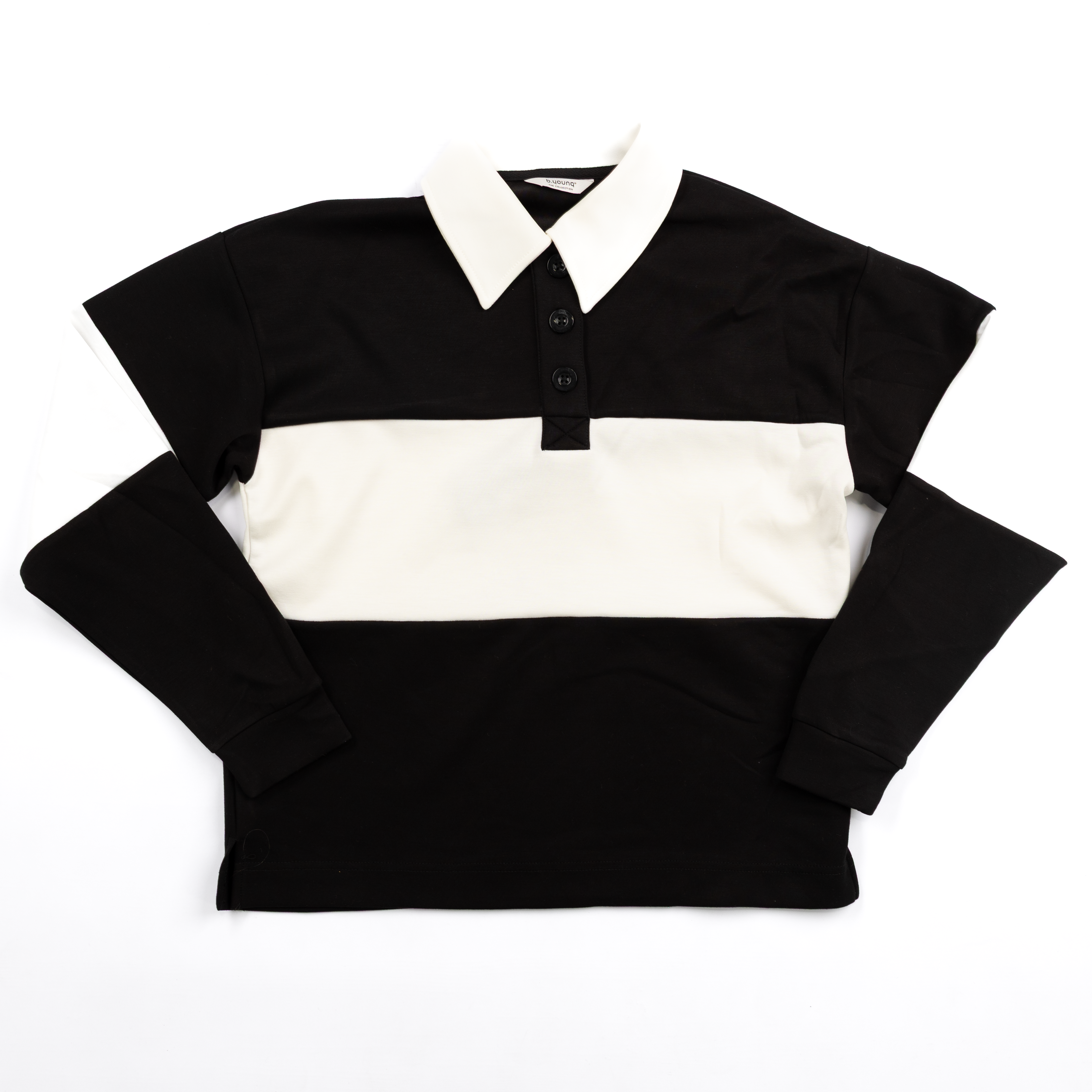 Women's B.Young White and Black Contrast Polo Pullover