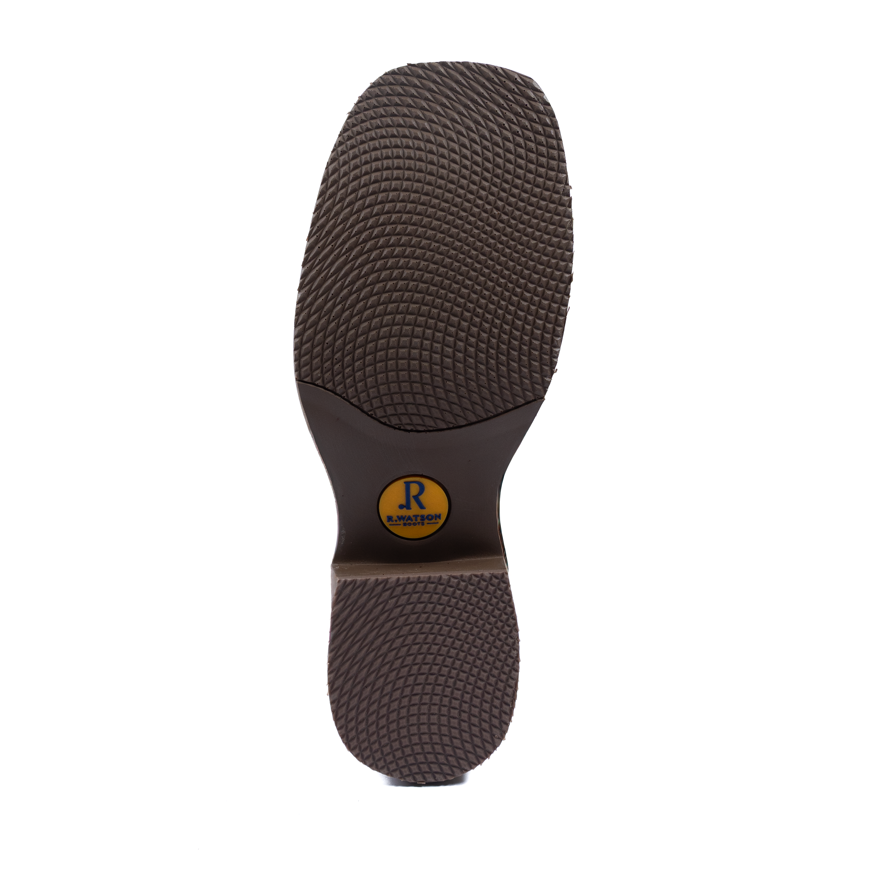 Brown shoe sole with a brand logo on a white background