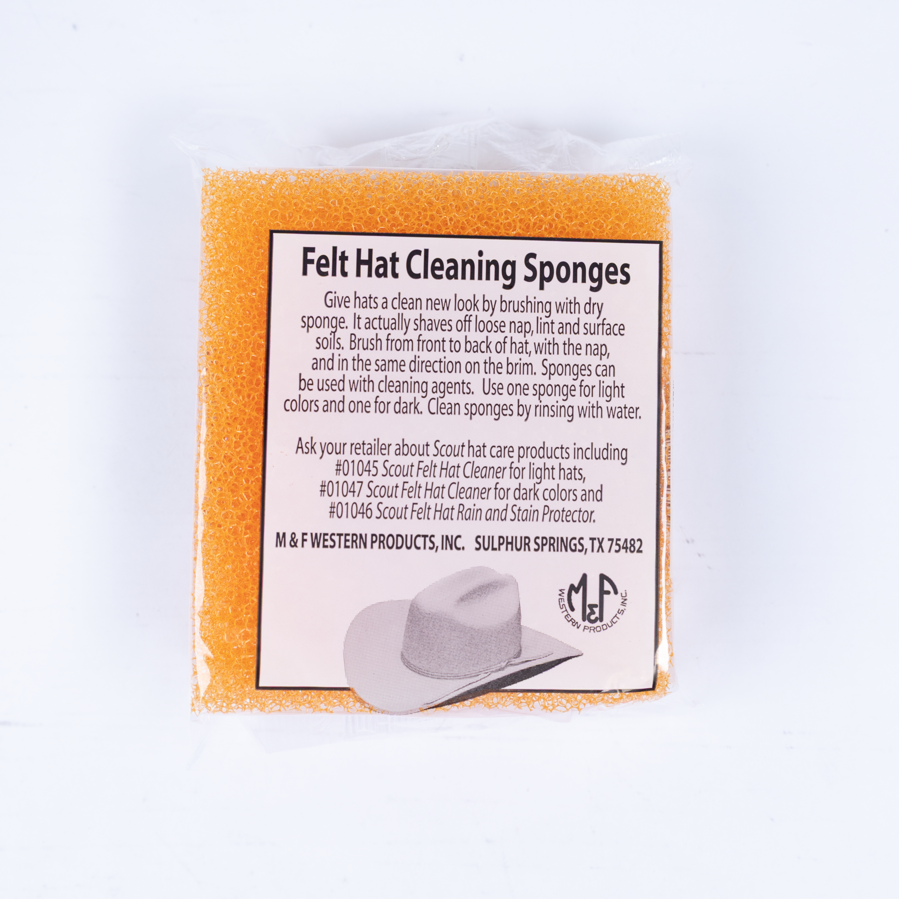 Felt hat cleaning sponge packaging with text on a white background