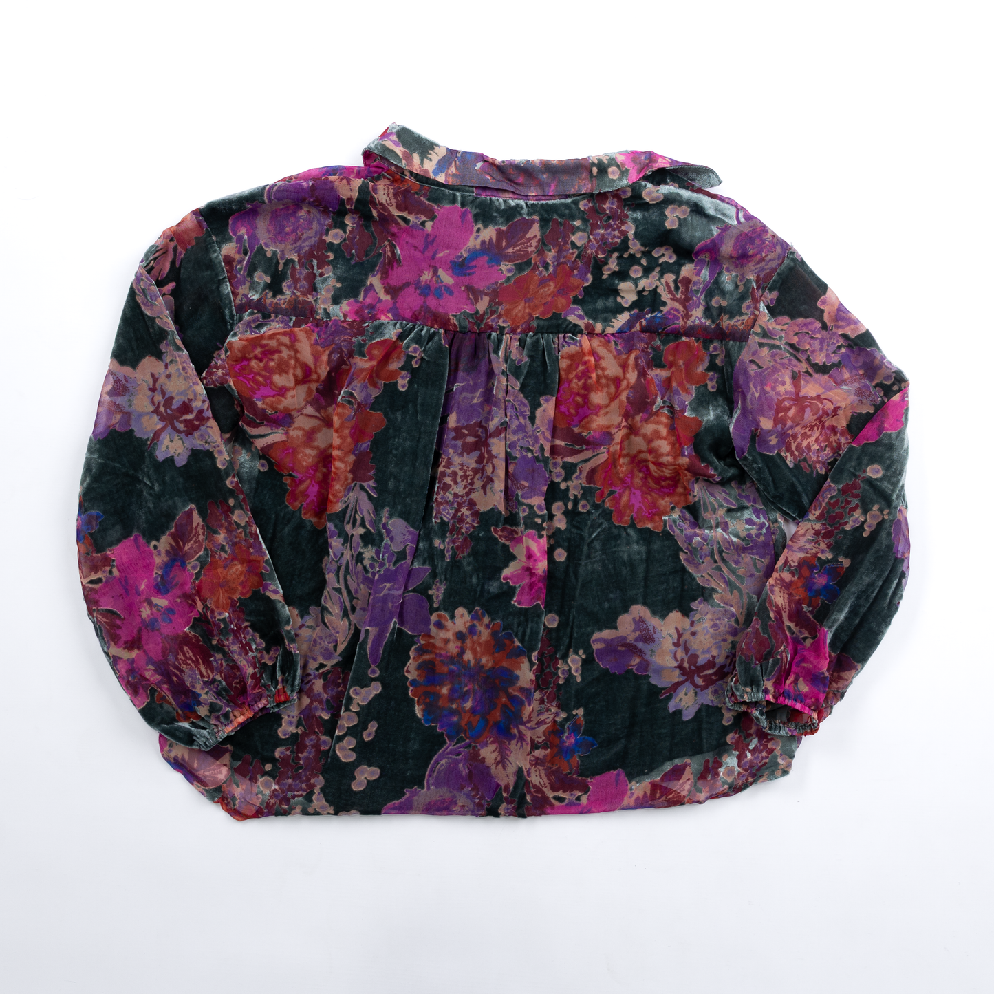 Women's Button Down Floral Velvet Jacquard Top G12058
