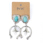 Women's Isac Silver 3" Long Squash Blossom Turquoise Post EArrings 722825