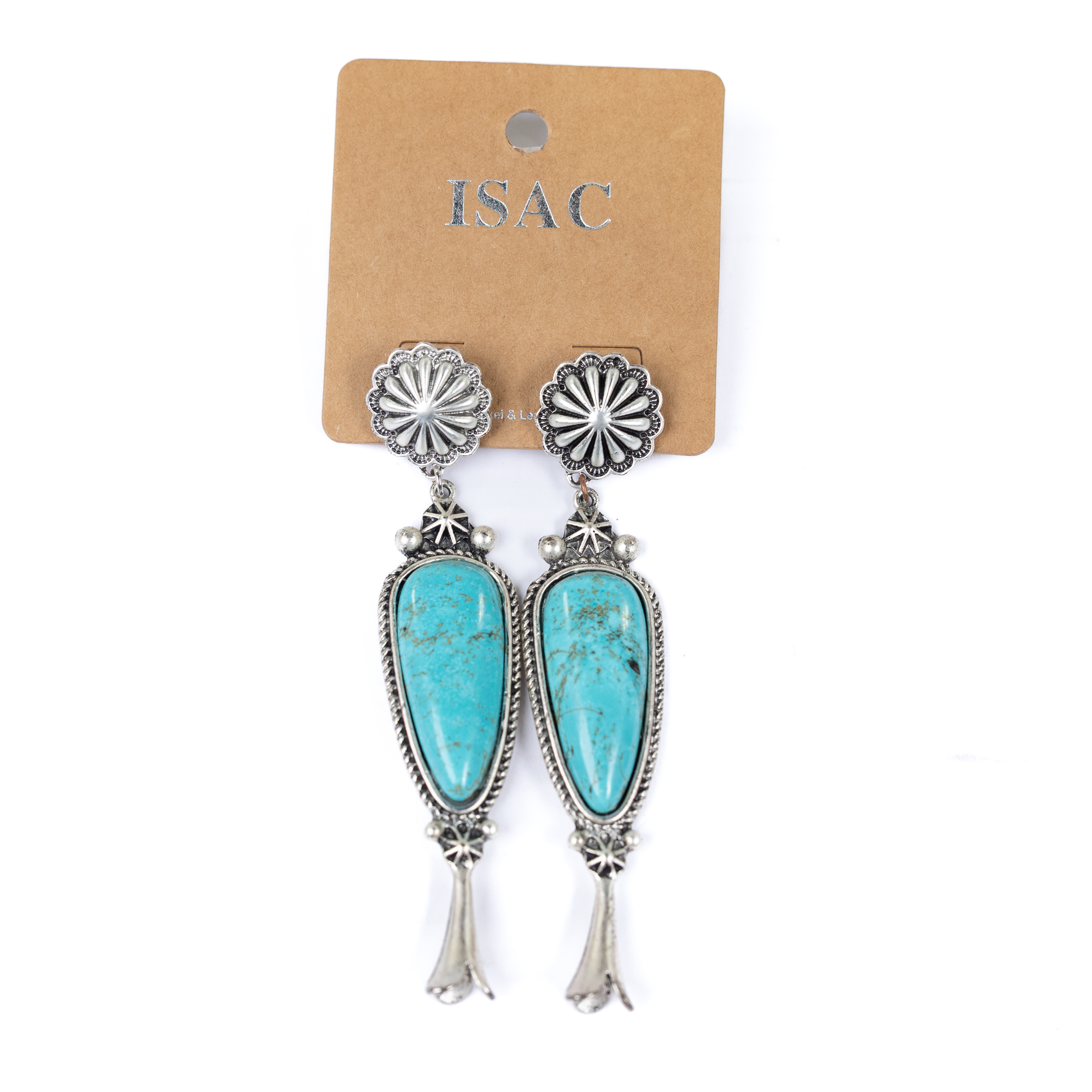 Women's Isac Long Turquoise Squash Blossom Earrings 723057