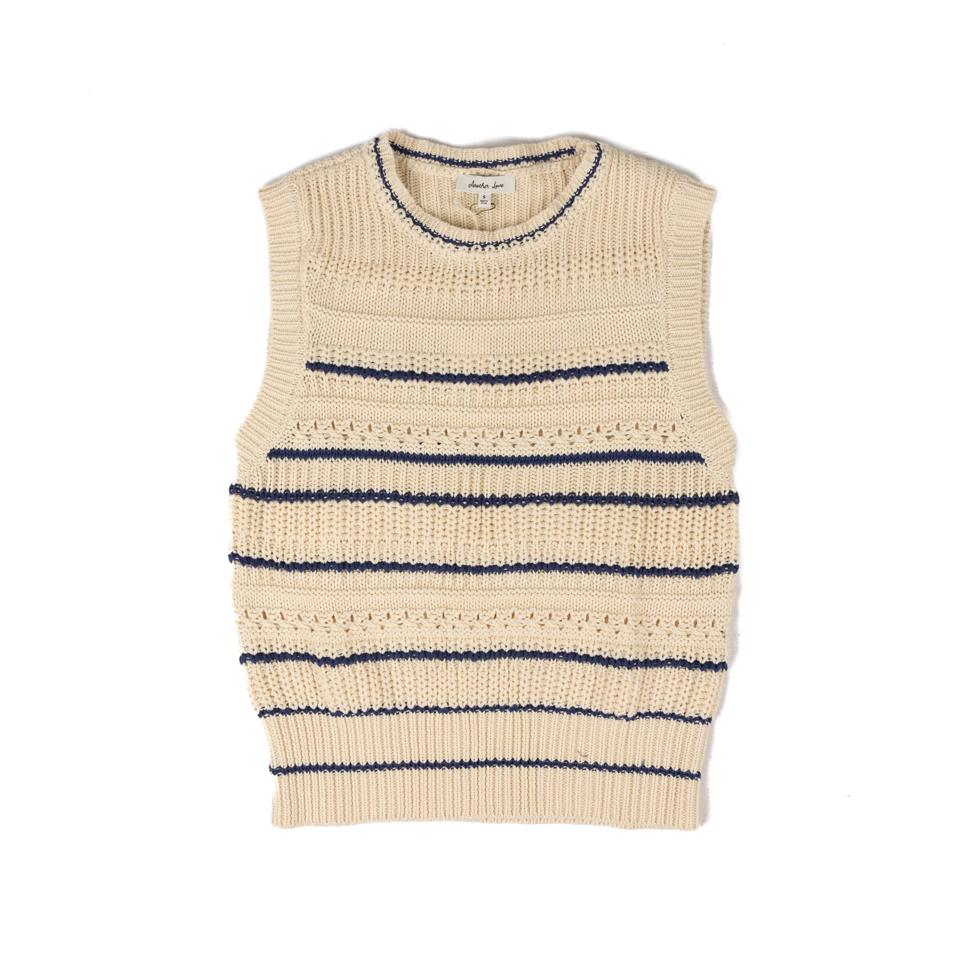 Another Love Women's Navy/Cream Alondra Sleeveless Sweater Top