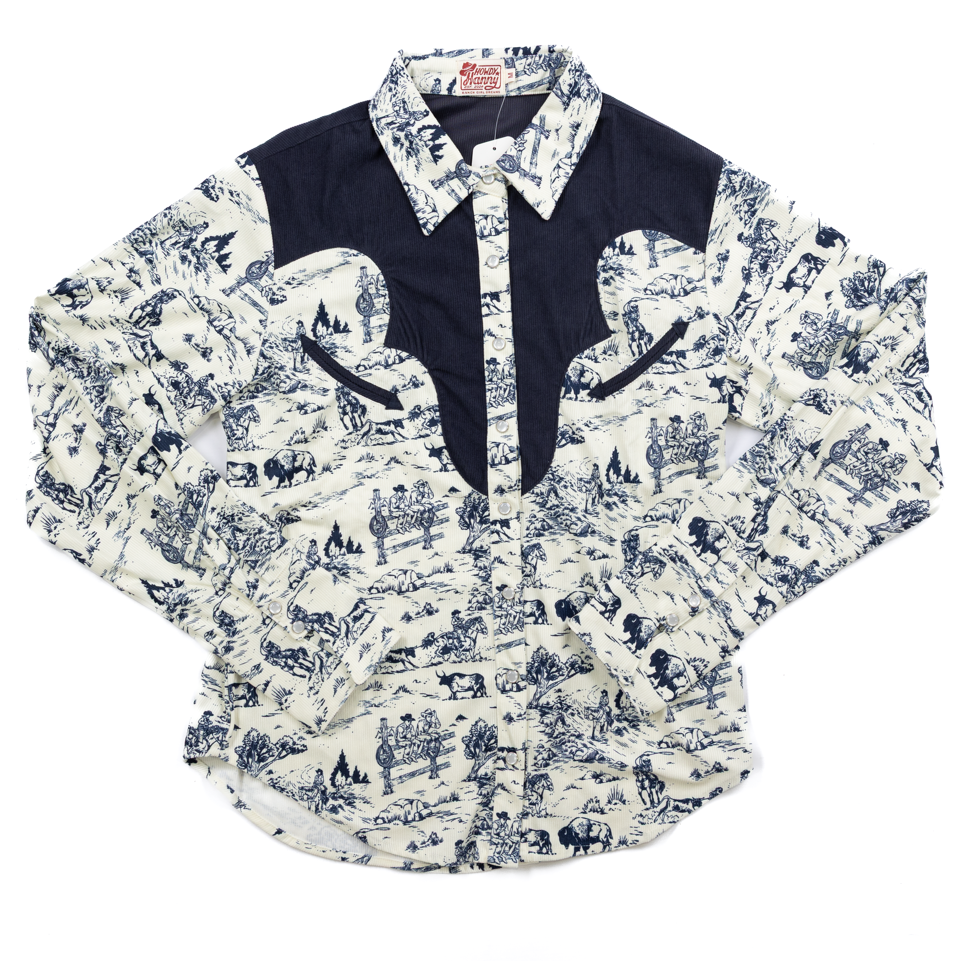Women's Howdy Hanny Navy Western Corduroy Snap Up Long Sleeve Top